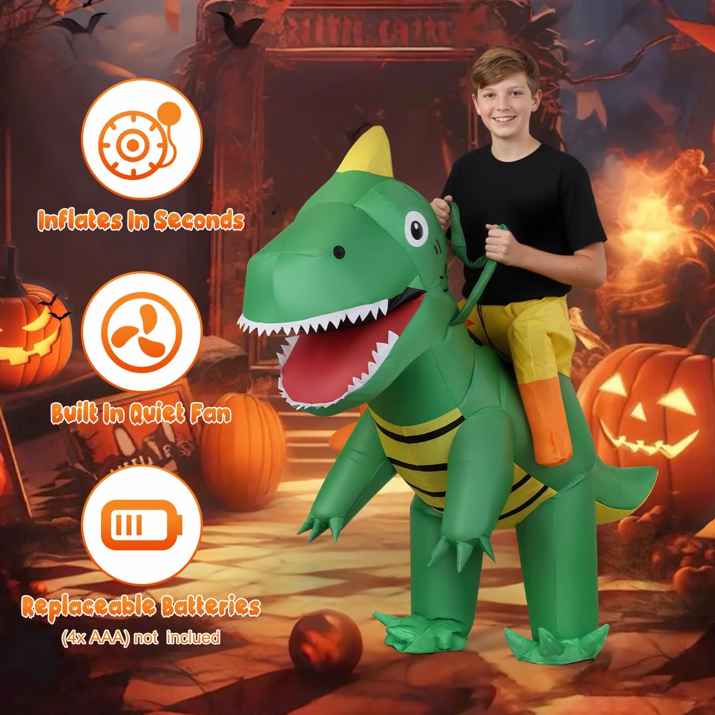 VICBAY Kids Inflatable Dinosaur Costume,Riding T-Rex Air Blowing up Funny Fancy Dress Party Halloween Costume Party Cosplay Fancy Dress Outfit (4.92ft -6.23ft)(A)