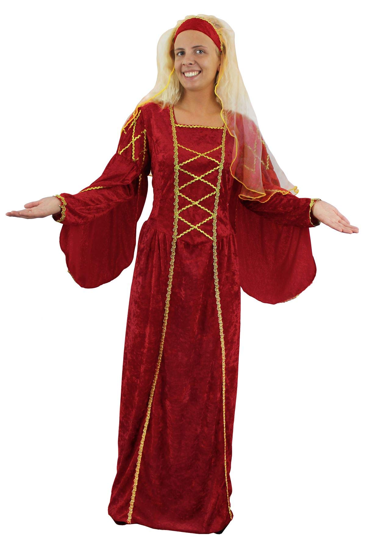 Medieval Queen & Knight Fancy Dress Couples Costumes - Red Renaissance Fair Tudor Era Outfit St George's Flag Cross Royal Sports Supporters Party - Womens: X-Large Mens: Medium