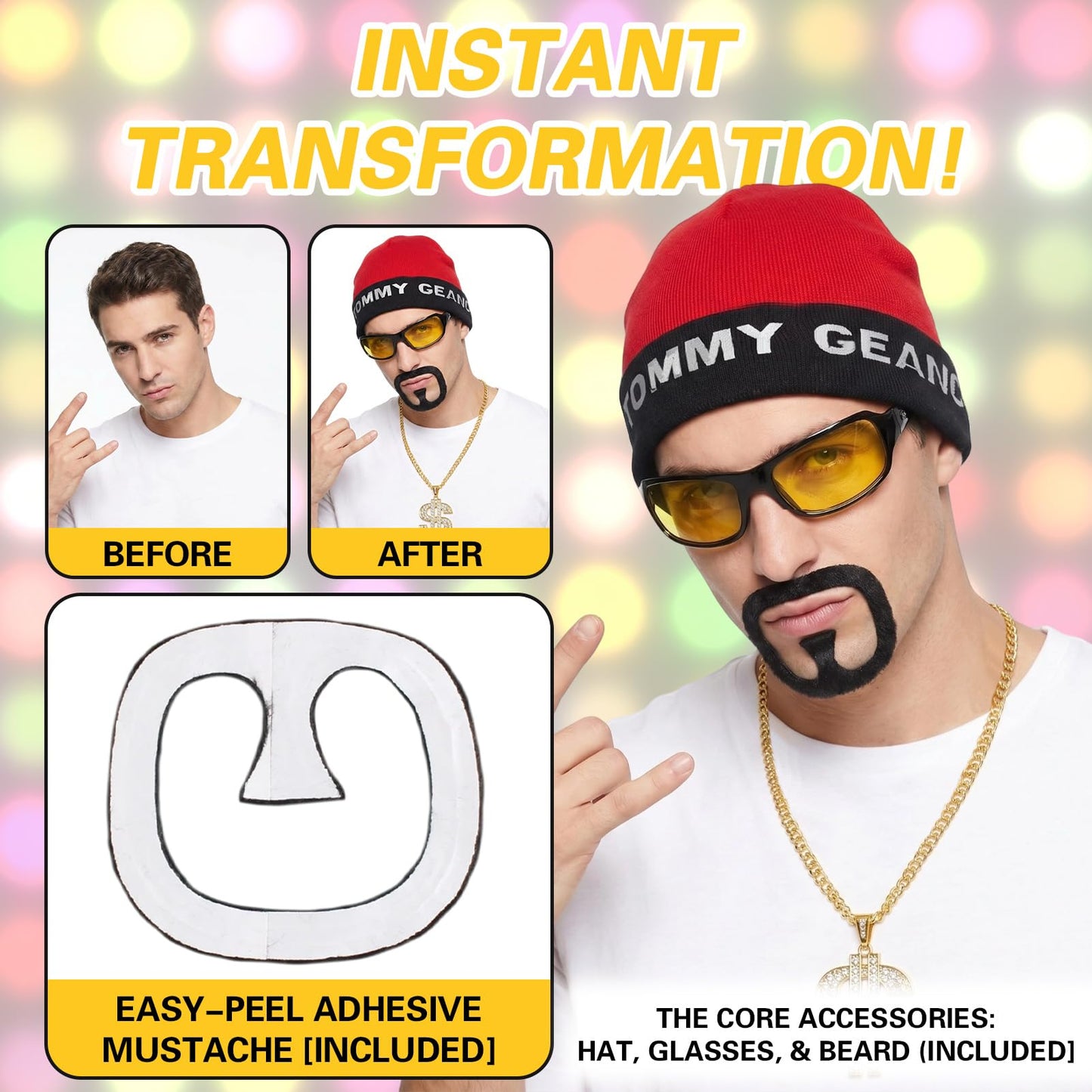 Ali G Costume Adult 90s Rapper Costume Yellow Shell Suit with Hat (image 2)