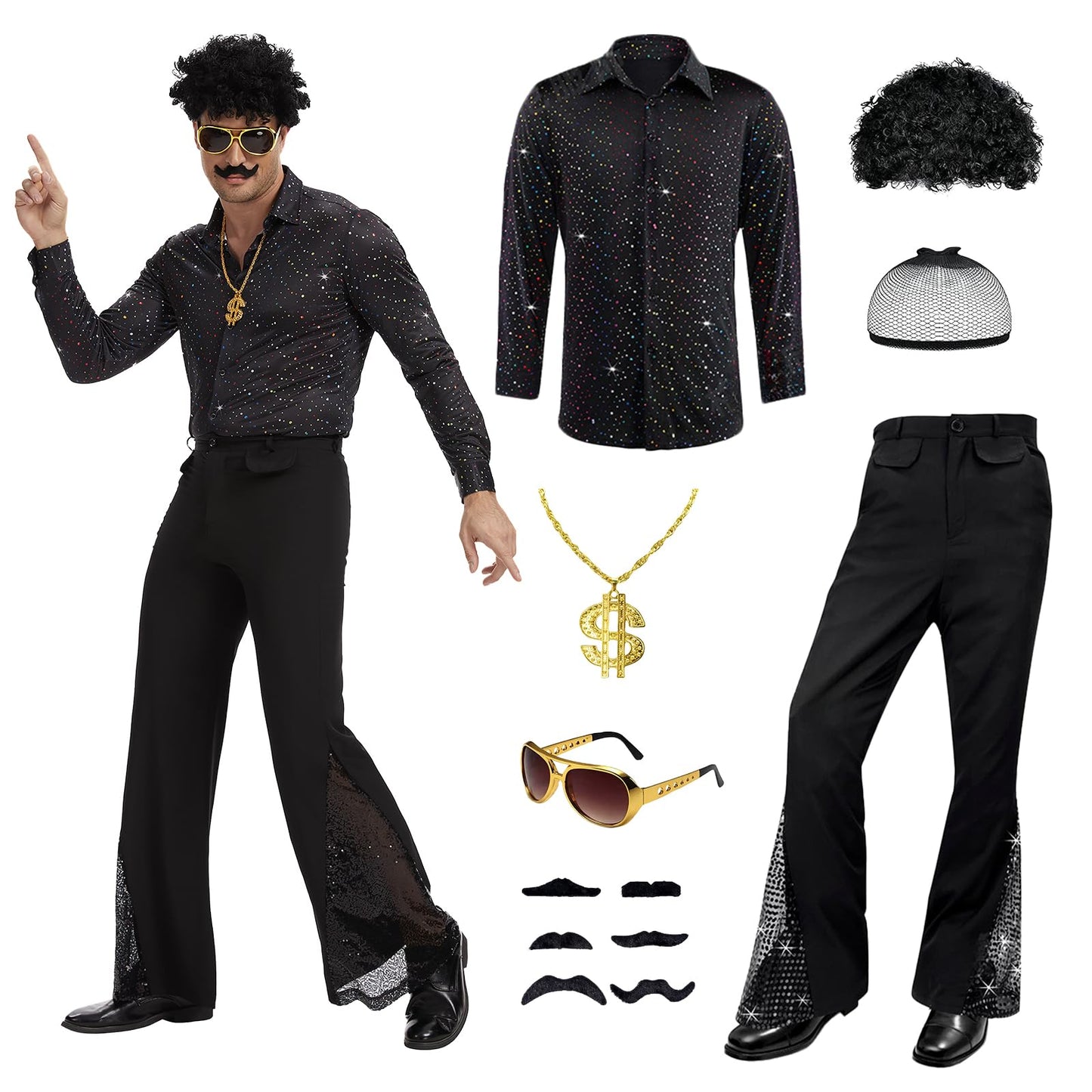 Disco Hippie Costume Set for Adults- Retro 70s-80s Style Outfit