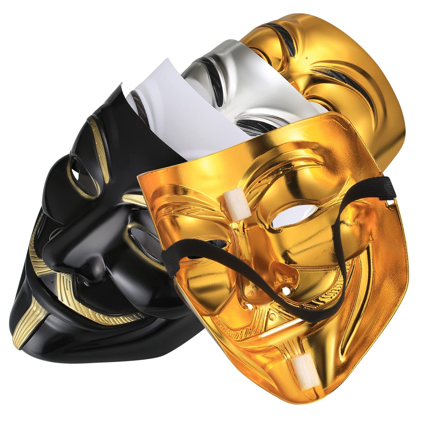 PanBeiQi V for Vendetta Guy Mask, 4 Pcs Halloween Costume Cosplay Party Anonymous Mask for Adults Kids Unisex, 4 Colours, 19*16CM