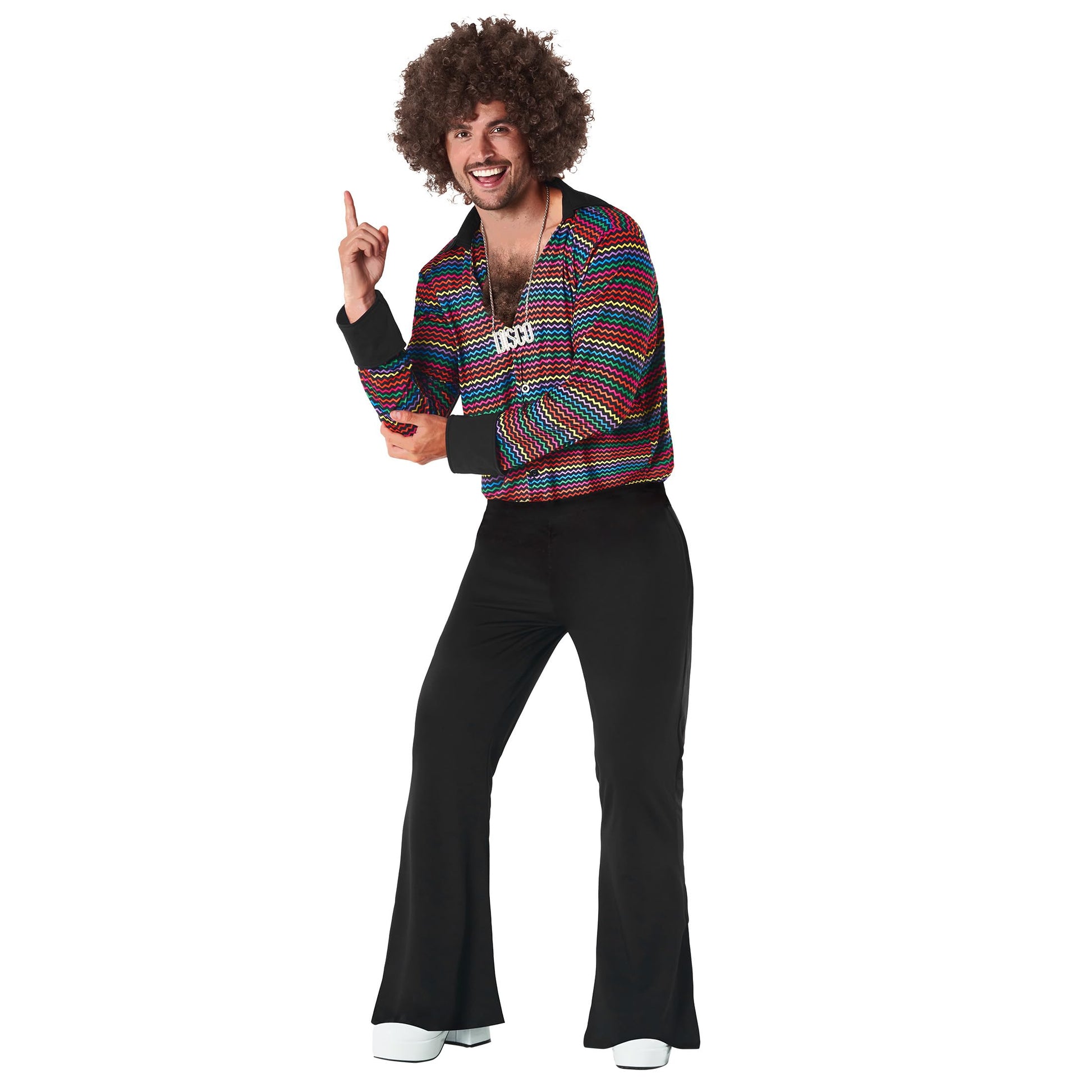 70s Disco Costume for Men - Rainbow Striped Shirt with Flared (image 4)