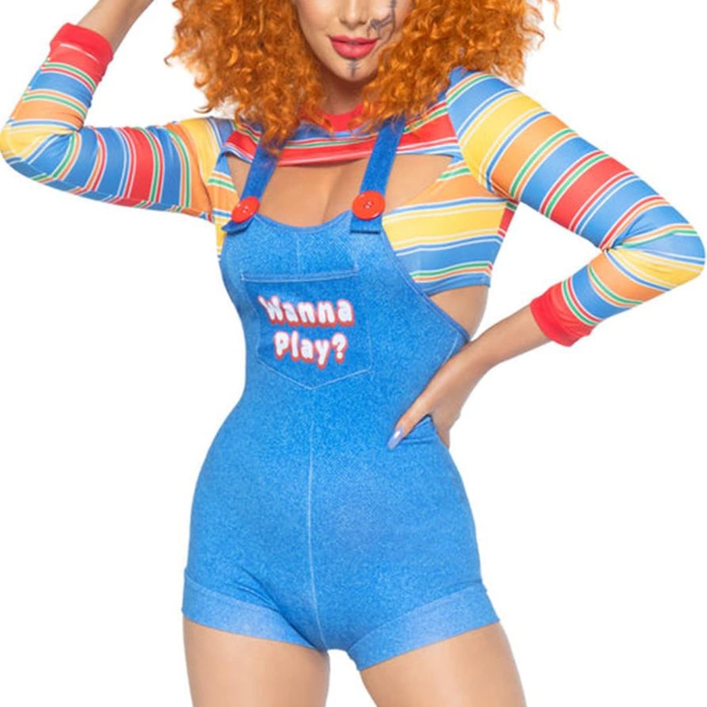 CocMouse Halloween Costumes for Women Scary Nightmare Killer Doll Costume Halloween Doll Clown Costume Sexy Cosplay Jumpsuit (C-Blue, L)