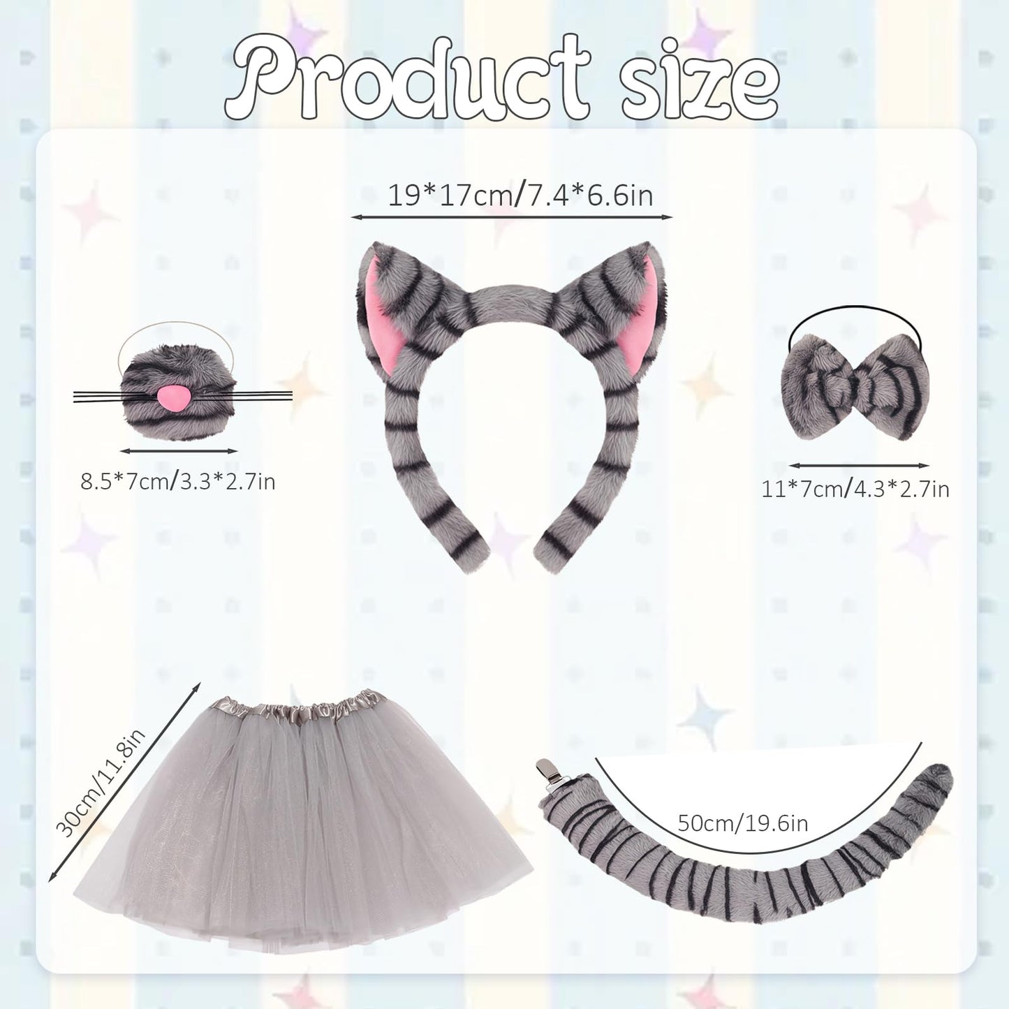Cat Costume Set - Tabby Cat Costume Accessories with Grey Cat