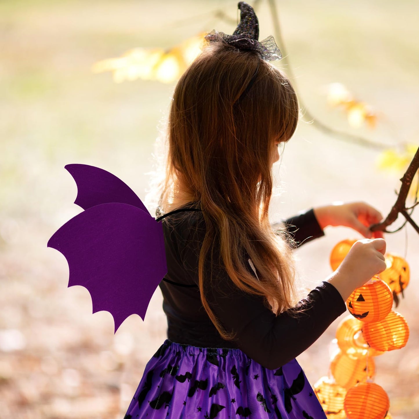 HONMOK 3 Piece Girls Bat Wings Costume, Halloween Purple Bat Fancy Dress Outfit Include Bat Tutu Skirt & Bat Eyemask & Bat Wings, for 3-10y Kids Halloween Costume Cosplay Accessories