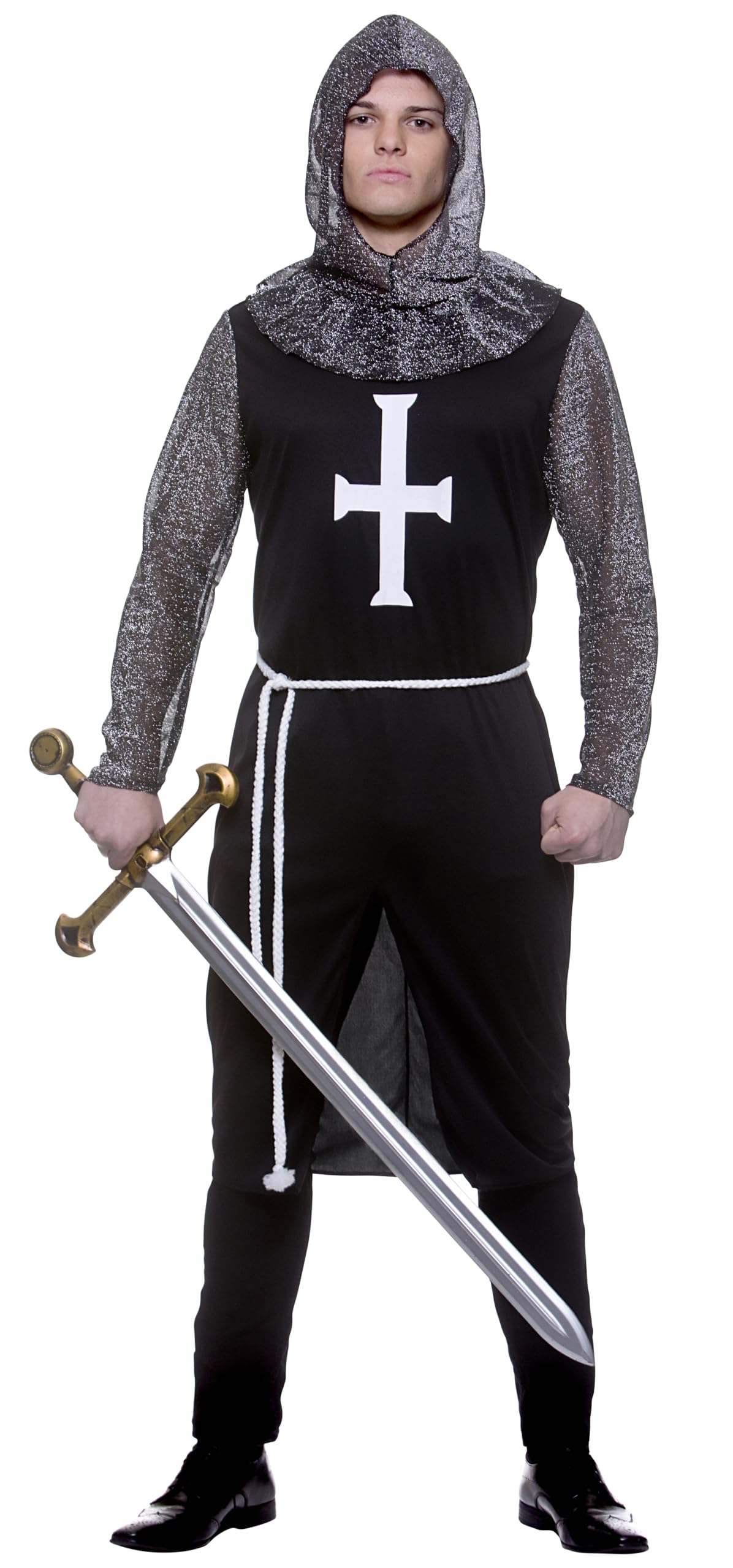 Wicked Costumes Adult Mens Medieval Knight Fancy Dress Costume – Black Crusader Warrior Outfit for Halloween, Parties & Events - Standard Size