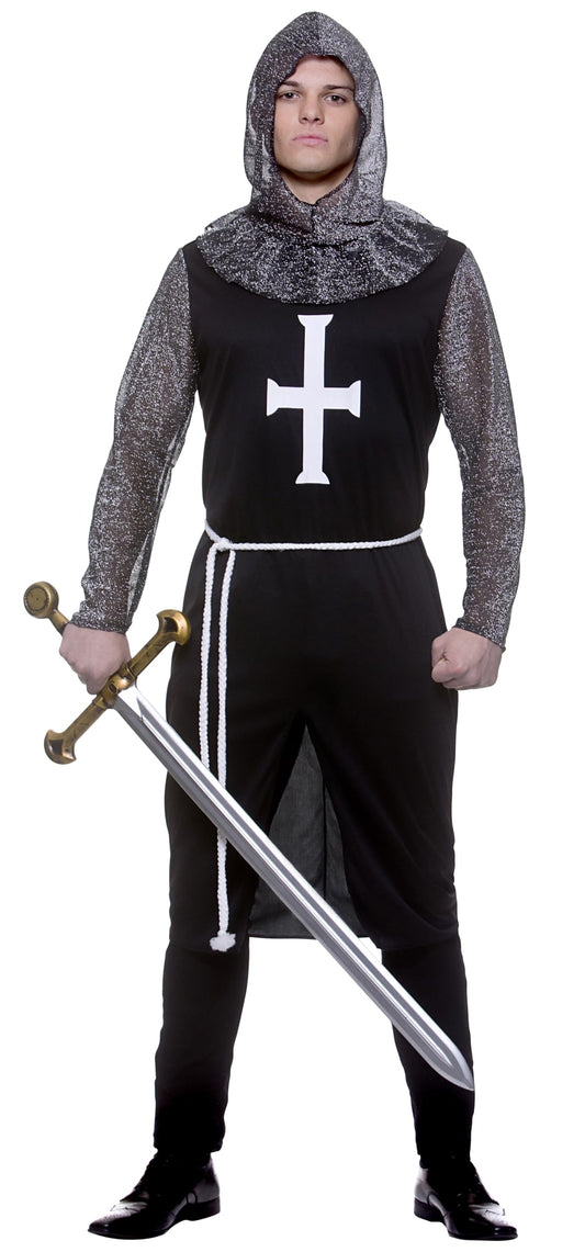 Adult mens medieval knight fancy dress costume black crusader