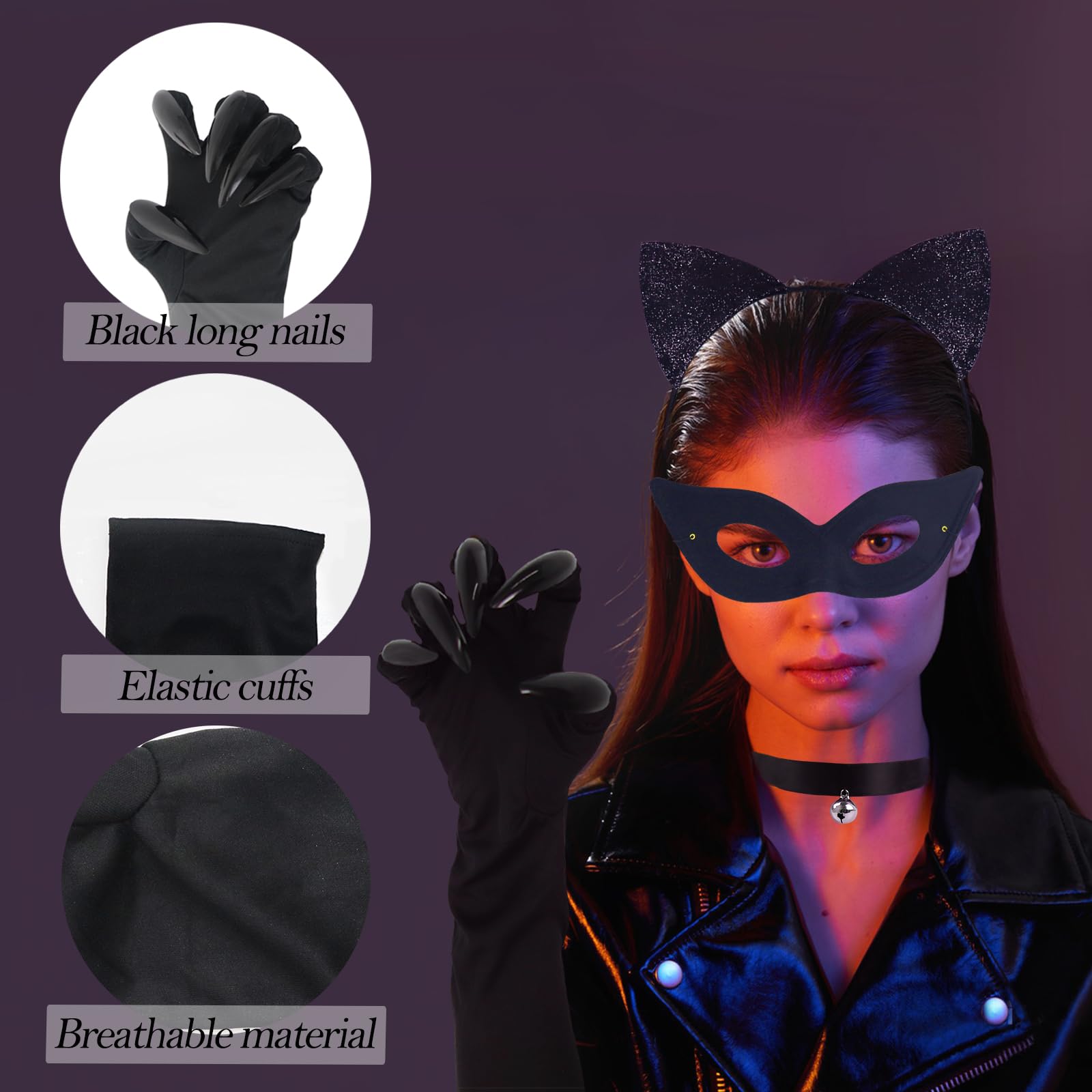 Catwoman Costume Accessories - Black Cat Cosplay Set with Cat Ear (image 3)