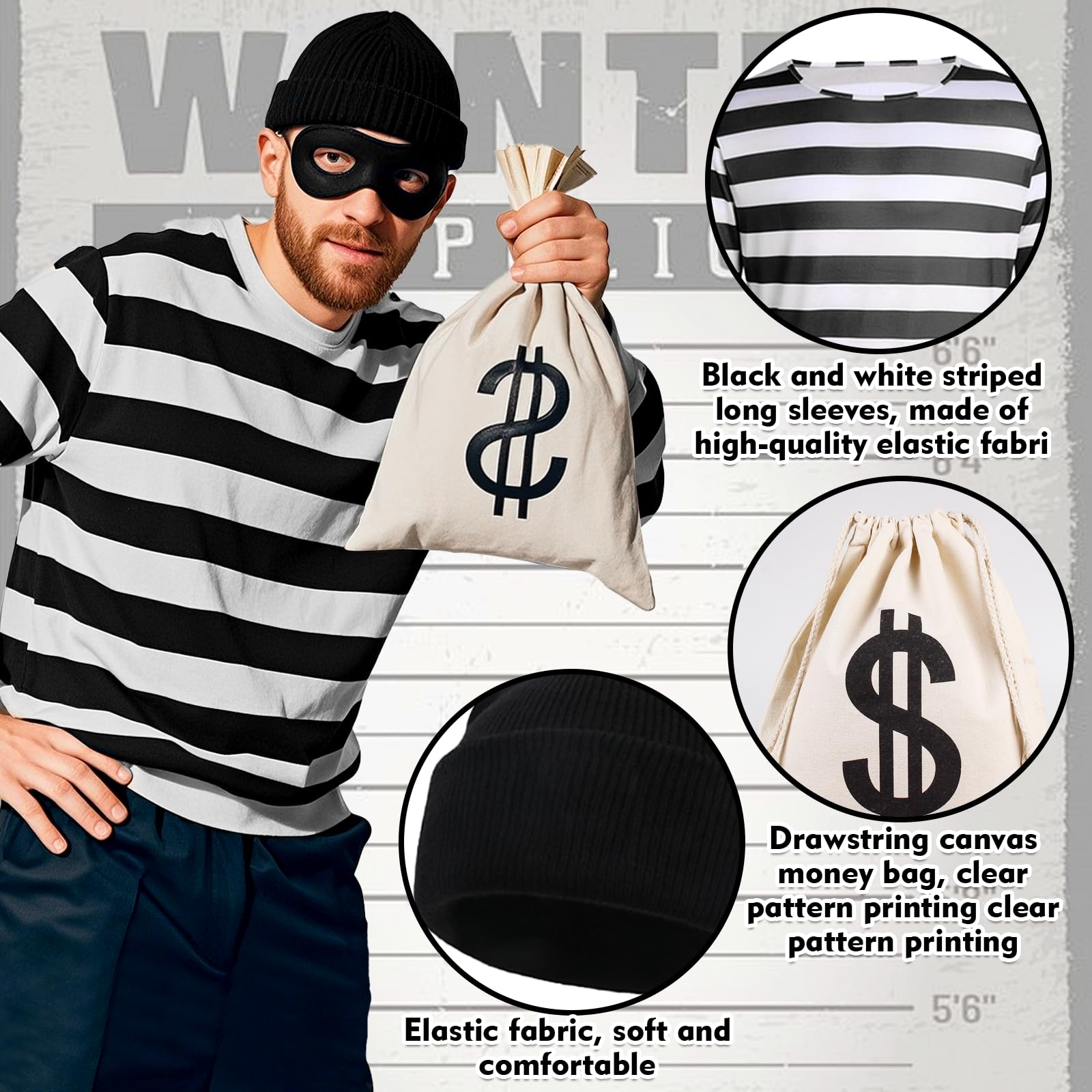 Adults Burglar Costume - Robber Fancy Dress Costume Set - Adult (image 3)