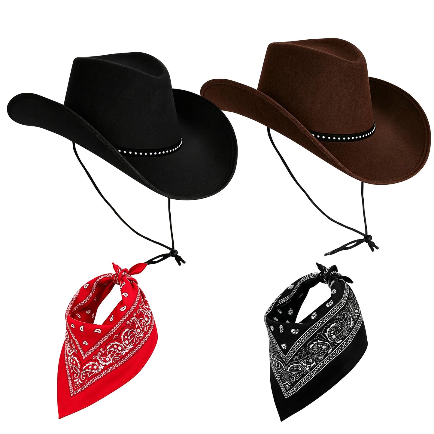 Cowboy Hats for Men and Women with Bandana Scarf - Unisex Western