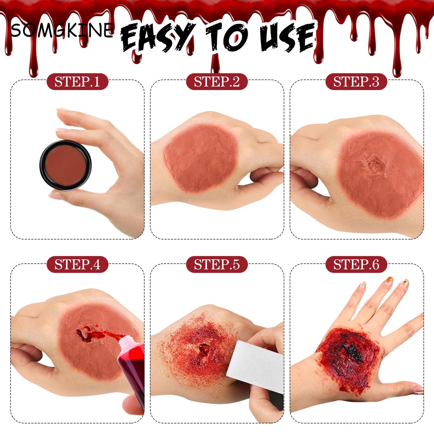 Halloween Makeup Set, Black + White Face & Body Paint, Scar Wax SFX Makeup Kit Washable Fake Blood, Halloween Face Body Paint Oil Sfx Makeup Set, for Halloween Cosplay, Fancy Dress Festivals
