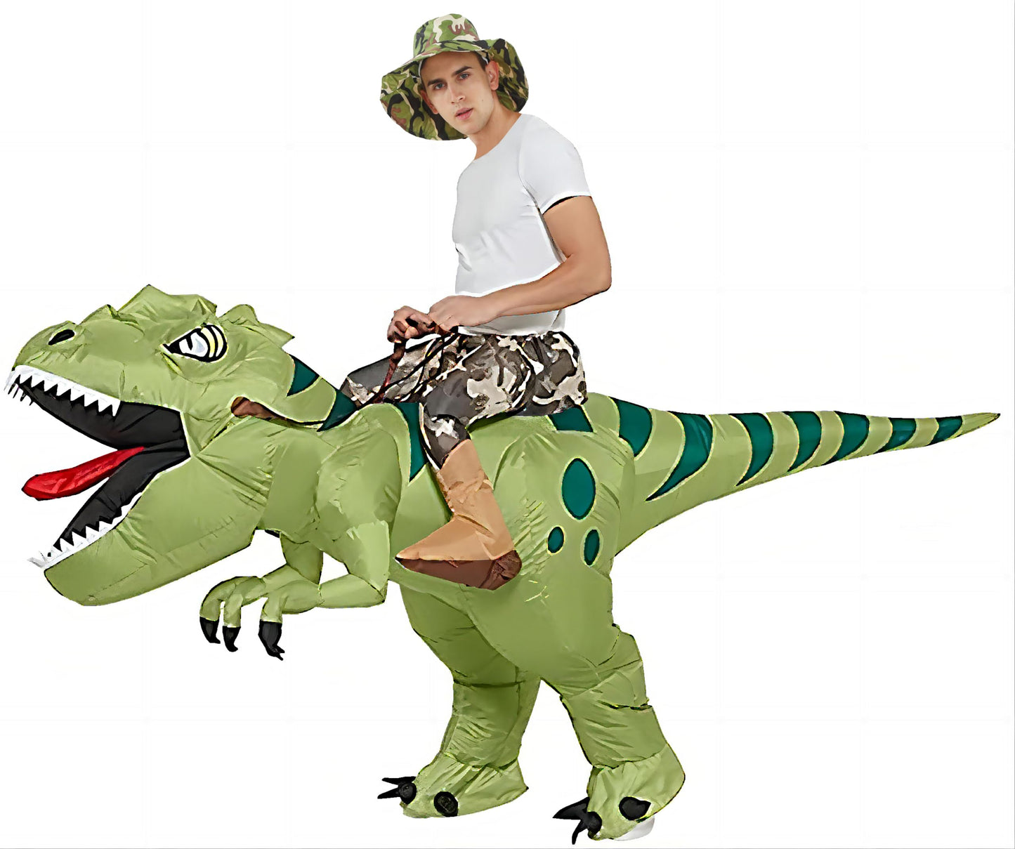 FXICH Inflatable Dinosaur Costume Blow up Dinosaur Costume Outfit Funny Halloween Dino Costume Suit (green),dinosaur costume for adult:150cm-190cm