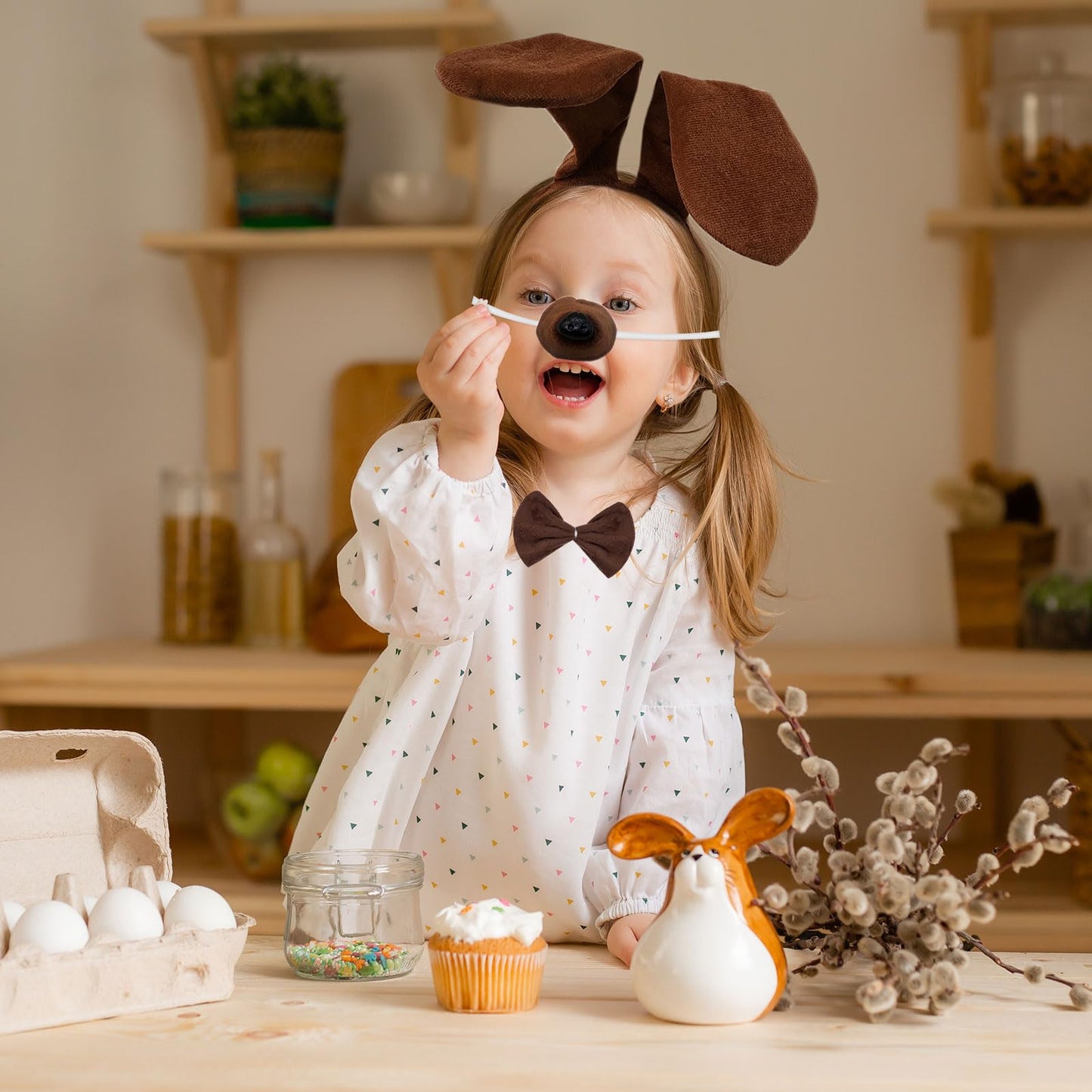 Dog Costume Set - Include Brown Dog Ears Hairband and Tail Dog Nose