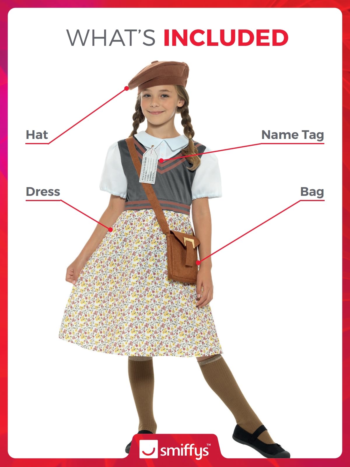 Smiffys Evacuee School Girl - Childrens Fancy Dress Costume, 12+ Years