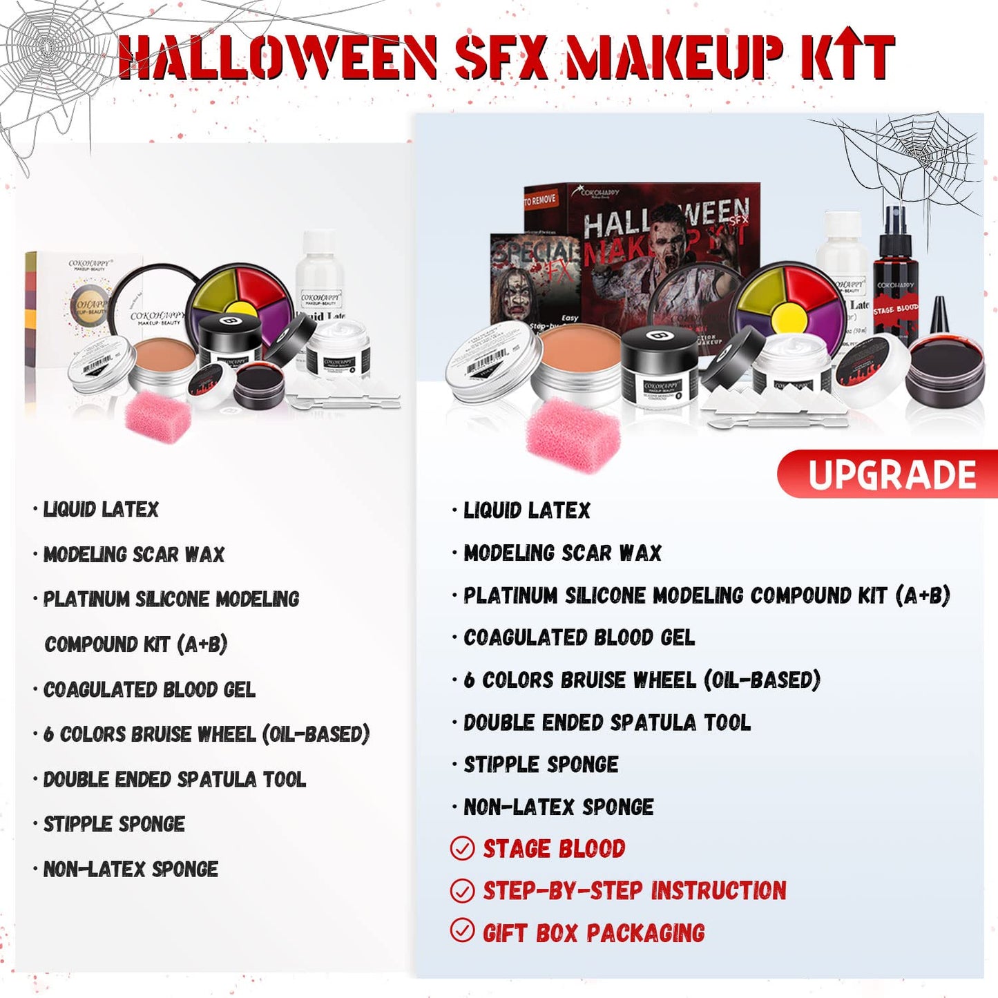 Halloween Makeup Kit SFX Makeup Kit, Spray Fake Blood Kit, Liquid Latex, Scar Wax, Silicone Modeling Compound, 6 Colors Bruise Face Body Paint for Zombie Monster Vampire