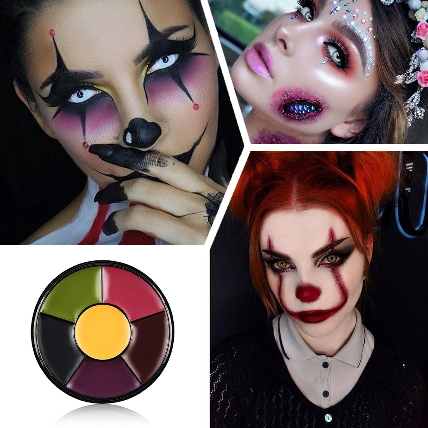 6 Color SFX Bruise Wheel – Professional Halloween Face Paint Kit, Non-Toxic Oil-Based Makeup with Fake Blood, Zombie & Injury Special Effects Palette for Cosplay & Festivals