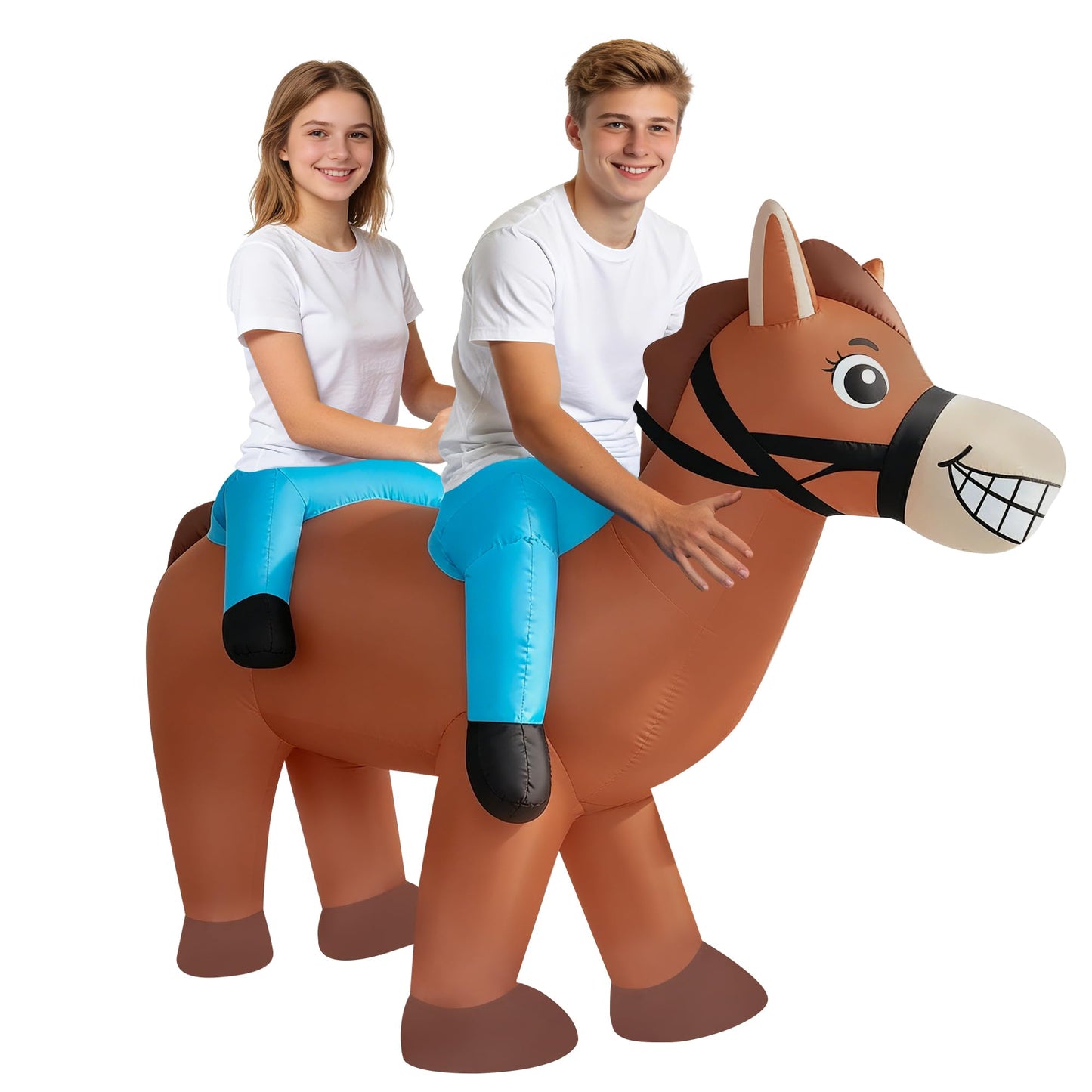 AkieBy Inflatable Double Rider Horse Costume for Adults, Funny 2-Person Ride-On Tandem Horse Blow Up Suit for Halloween,Cosplay,Party,Christmas,Birthday