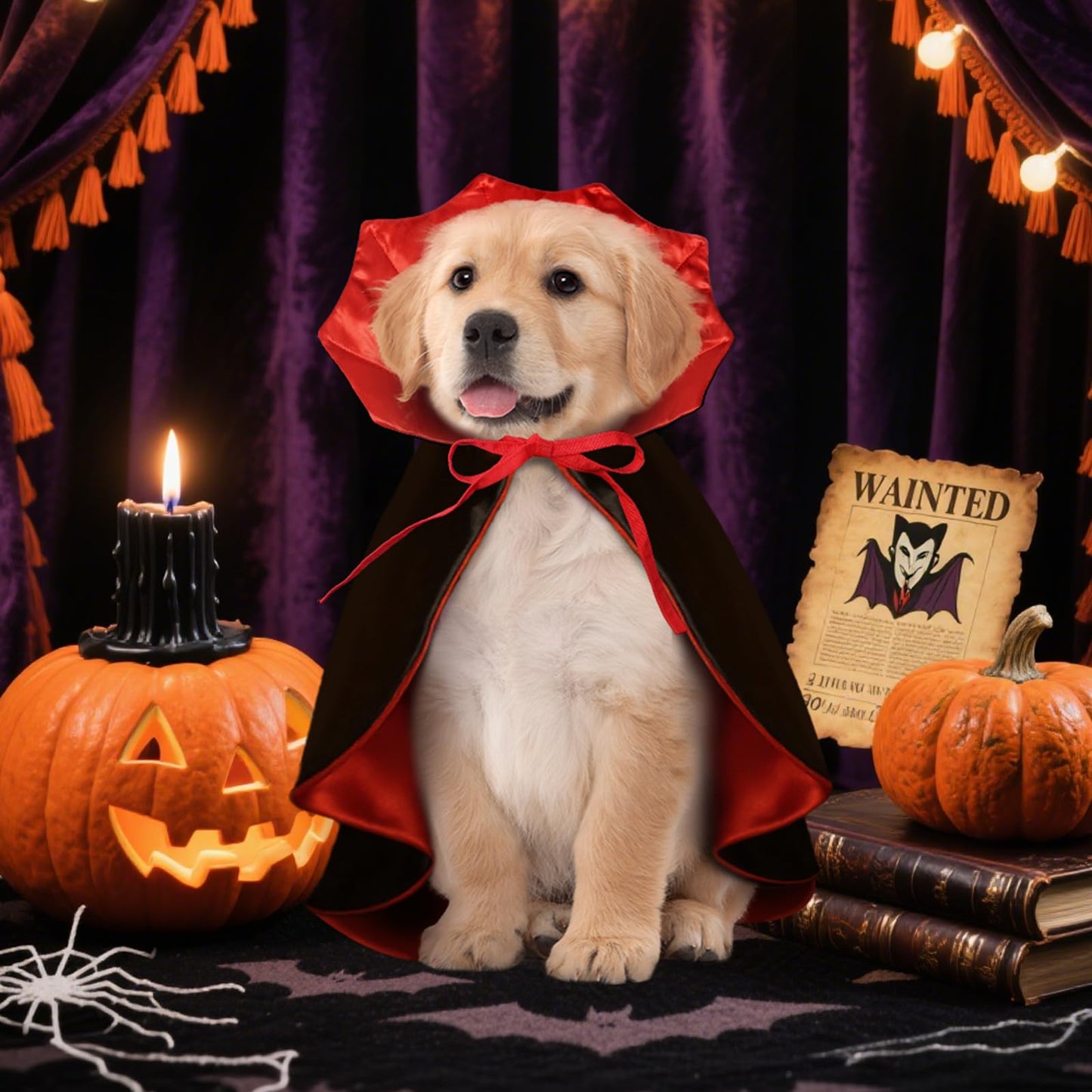 Halloween Pet Vampire Cape Adjustable Red & Black Fancy Dress
