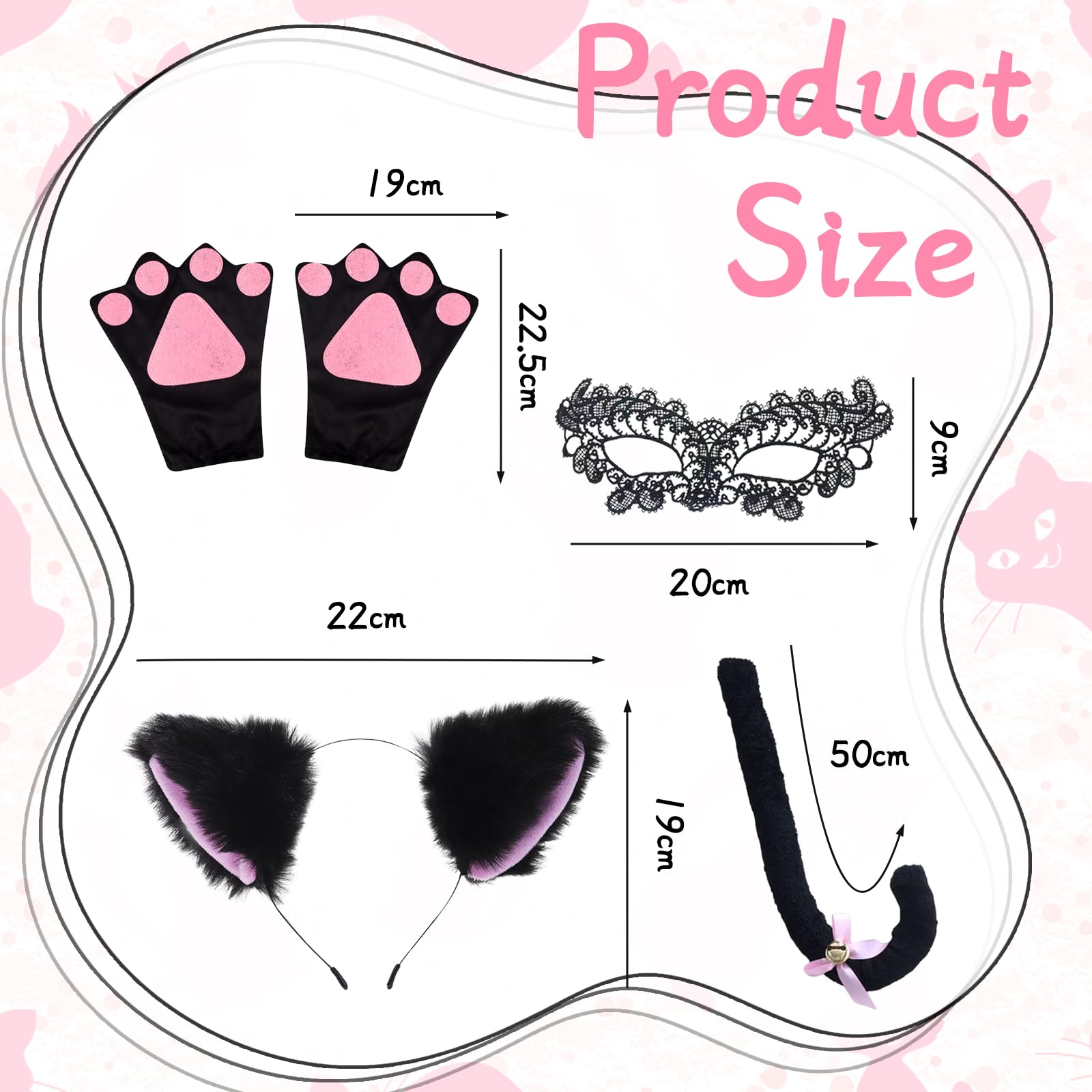 Cat Costume Accessory Set - Faux Cat Ears Headband Fluffy Tail Cat (image 2)