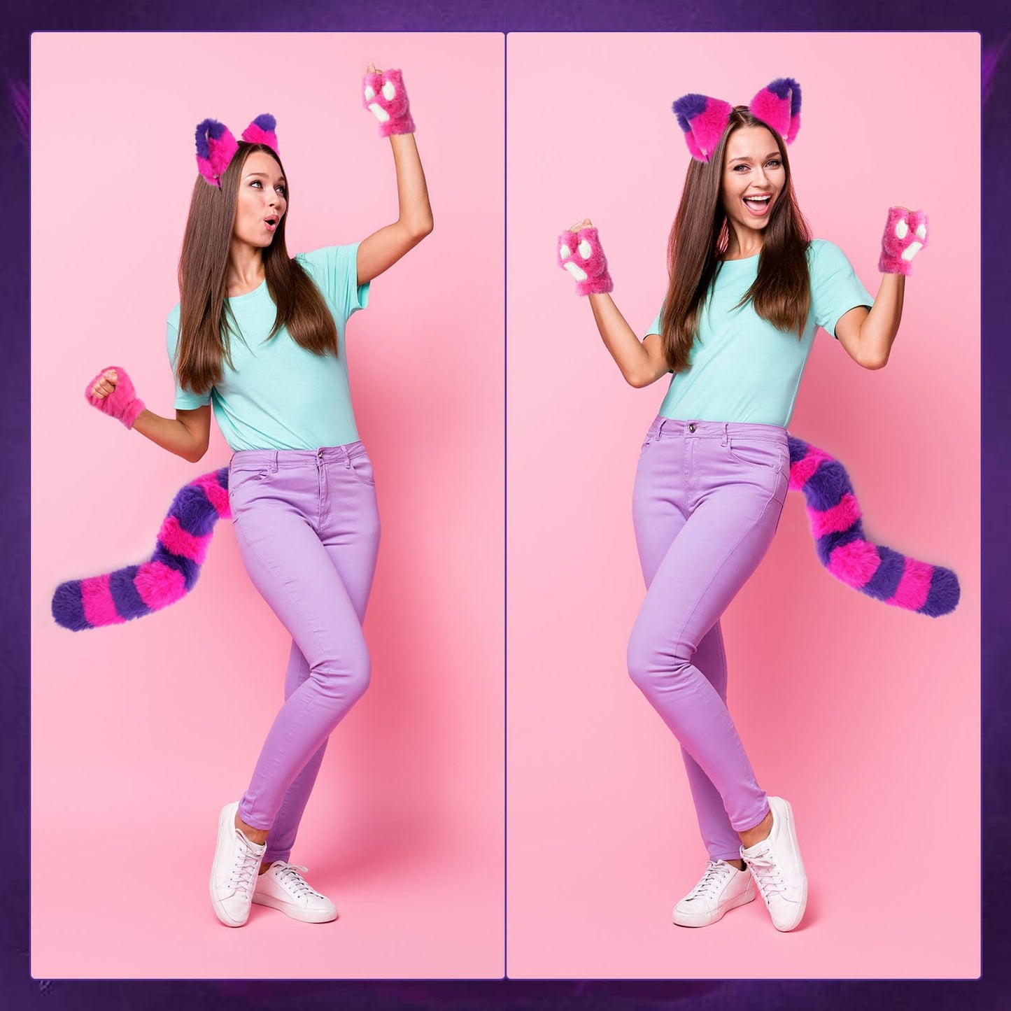 Pink Purple Striped Cat Costume Include Cat Ears Headband - Furry
