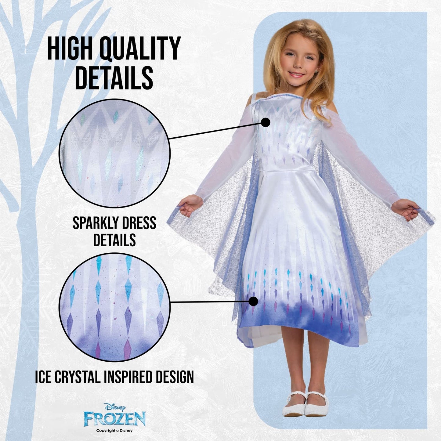 Disney Official Classic Elsa Snow Queen Costume, Frozen 2 Costume Kids Size XS