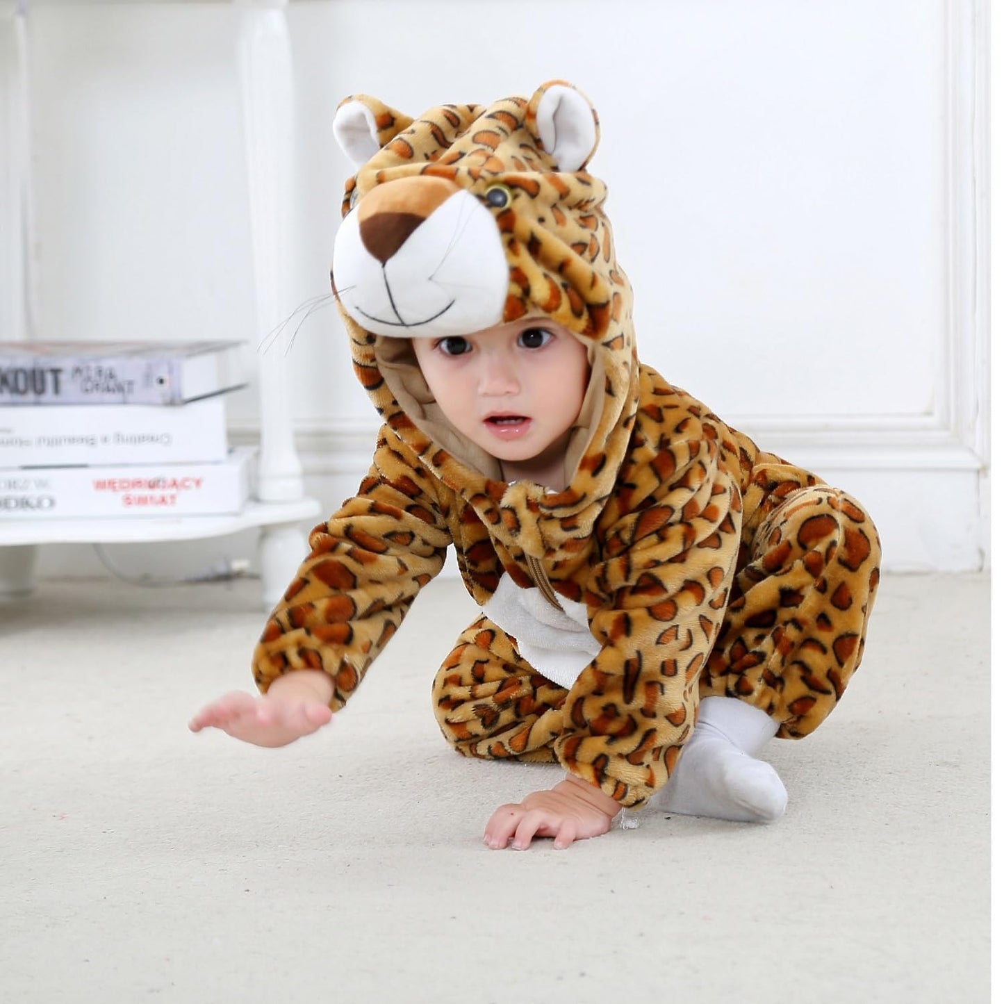 Hilmocho Baby Hooded Romper Unisex Animal Cartoon Onesies Jumpsuit Costume Soft Warm Flannel Playsuit Outfit for Boys Girls