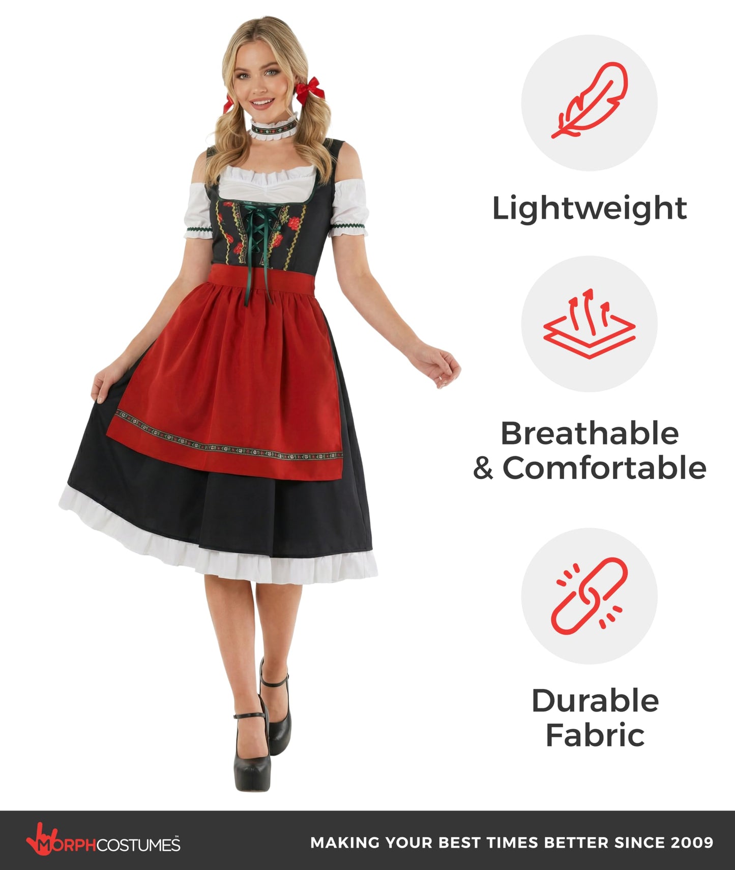 Morph Oktoberfest Costume Women - Bavarian Dirndl Dress with Apron for October Festival Fancy Dress Party, Large