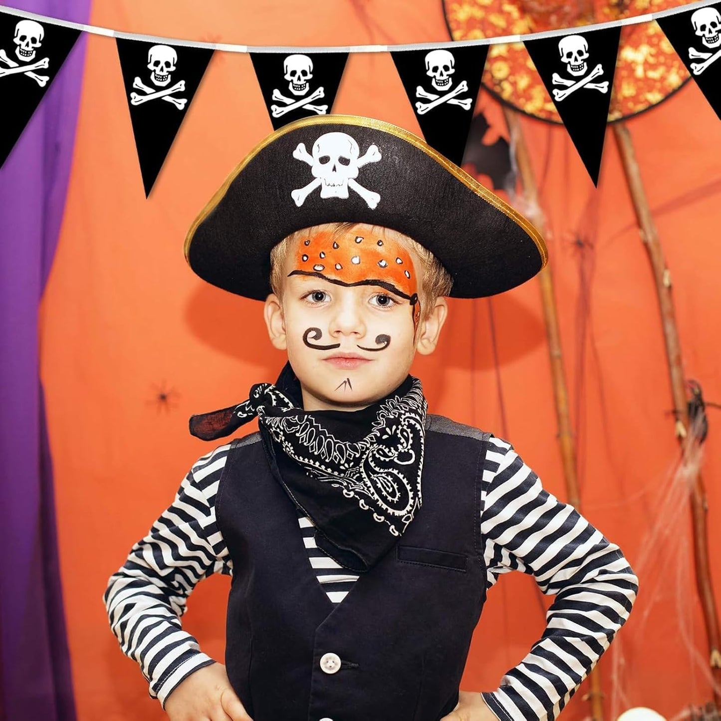 Pirate Flag Bunting - 32.8ft Pirate Skull Banner Birthday Party Decorations for Halloween Outdoor Indoor Decorations