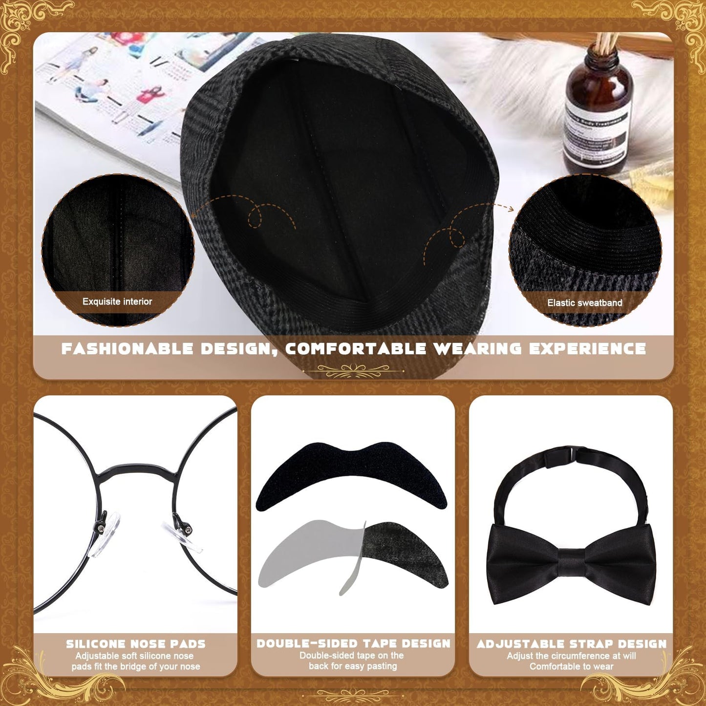 1920s Gatsby Costume Accessories Set - Mens Fancy Dress with Beret
