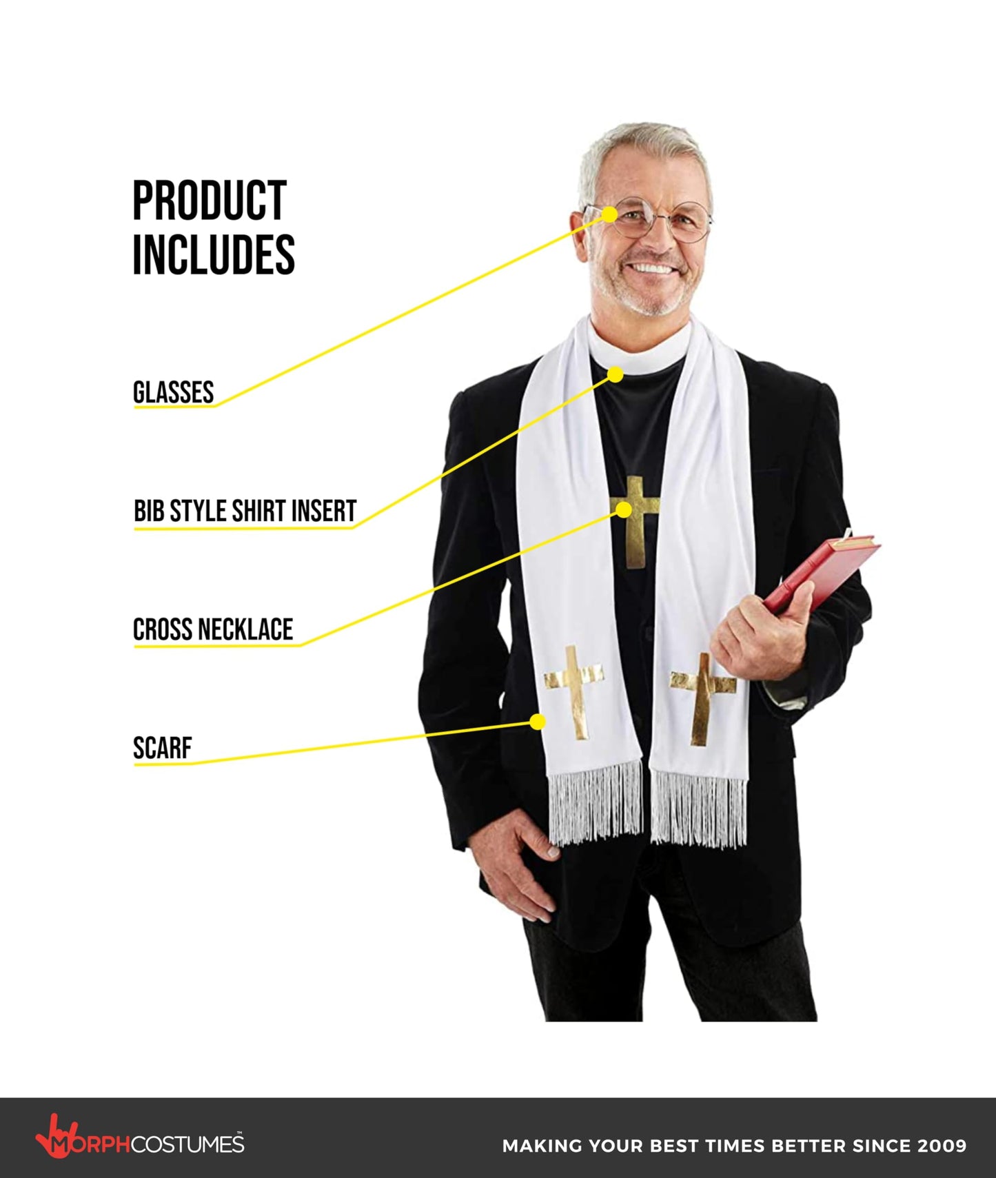 Fun Shack Reverend Costume Men Priest Vicar Adult Fancy Dress Outfit for Halloween or Themed Parties, One Size