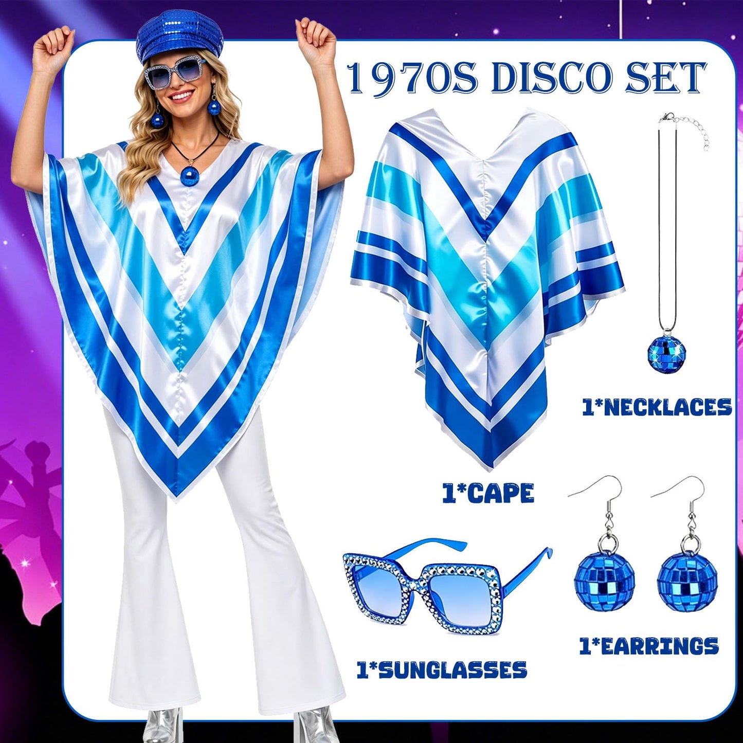 70s Fancy Dress Set for Women Disco Costume Accessories (image 2)