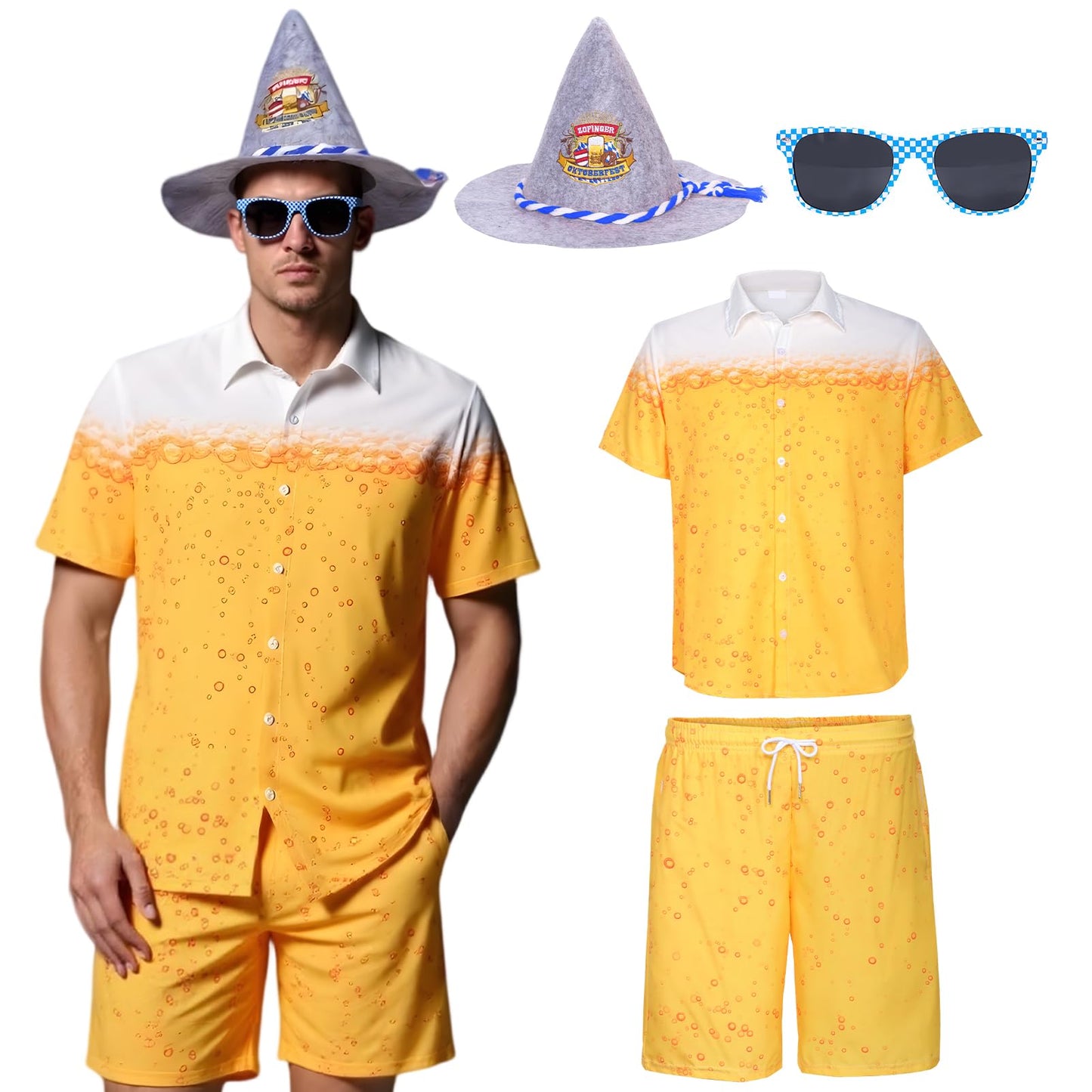 Matreeglam Oktoberfest Costumes Party Fashion Shirt for Women Men Beer Costume with Shirt Shorts Bavarian Felt Hats Glasses for Oktoberfest Folk Festival Carnival Theme Party (L)