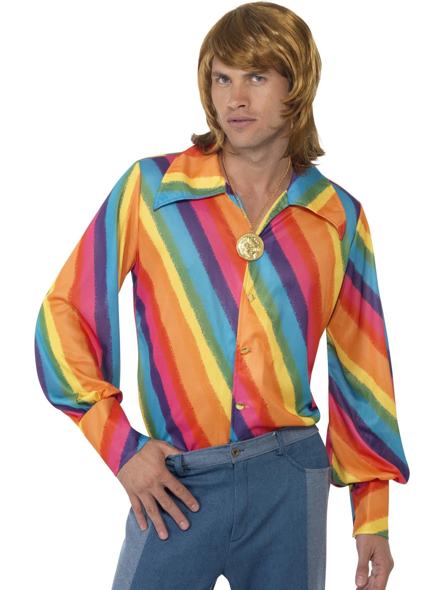 Smiffys 1970s Colour Shirt, Rainbow, M - Size 38 inch-40 inch