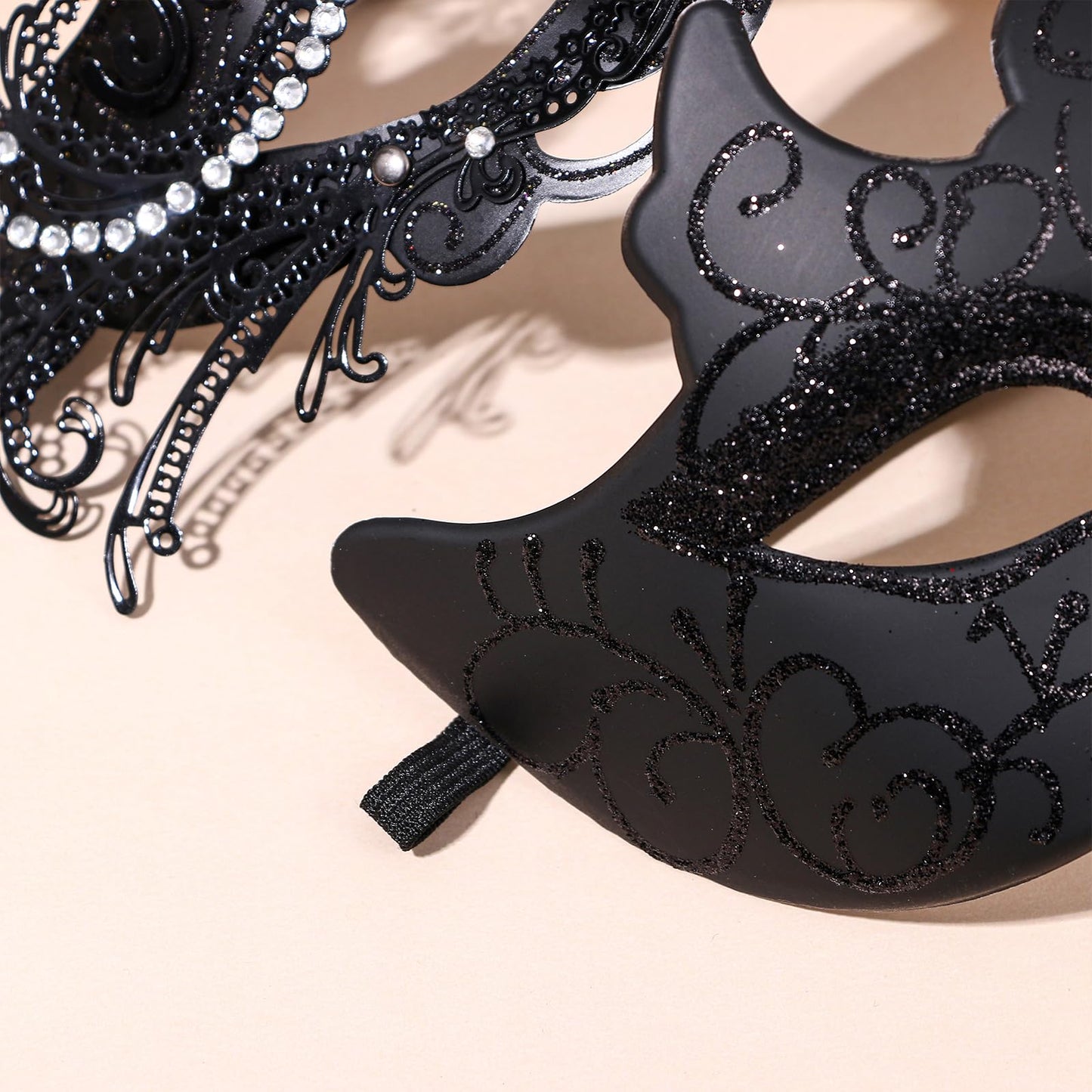 Masquerade Mask Couples Set: Black Rhinestones Metal Cosplay (image 7)