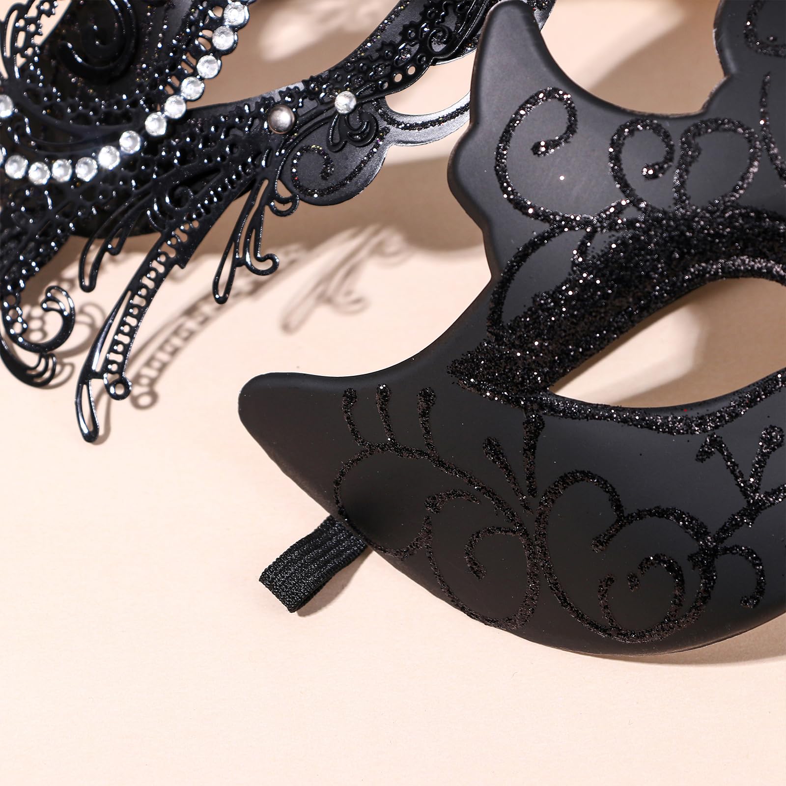Masquerade Mask Couples Set: Black Rhinestones Metal Cosplay (image 7)