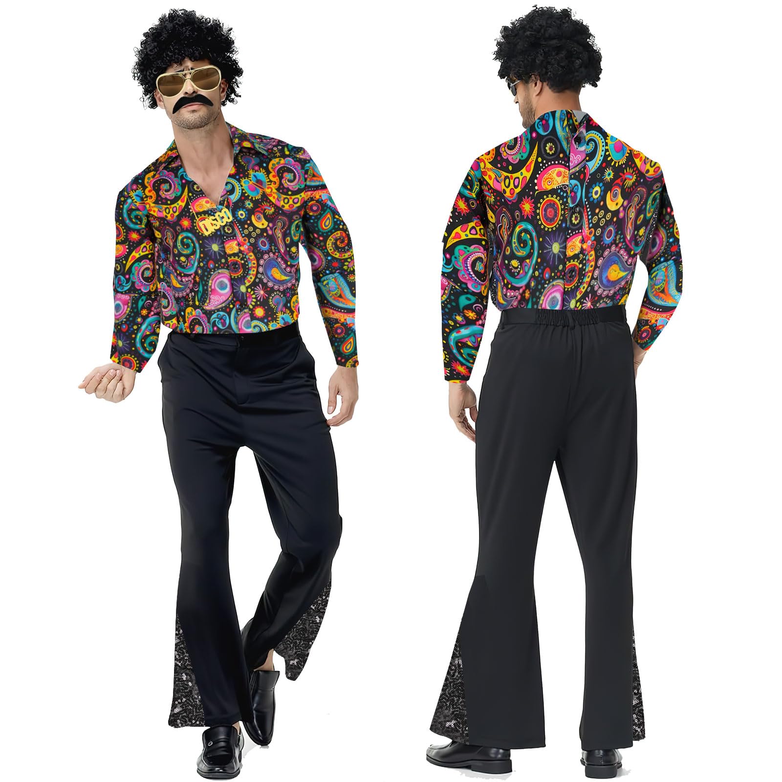 70s Disco Costume Set Hippie Men Outfit with Bell Bottom Pants (image 5)