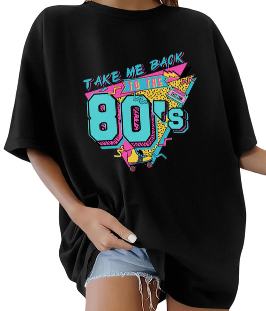 Womens oversized 80s letter printed round t-shirt top
