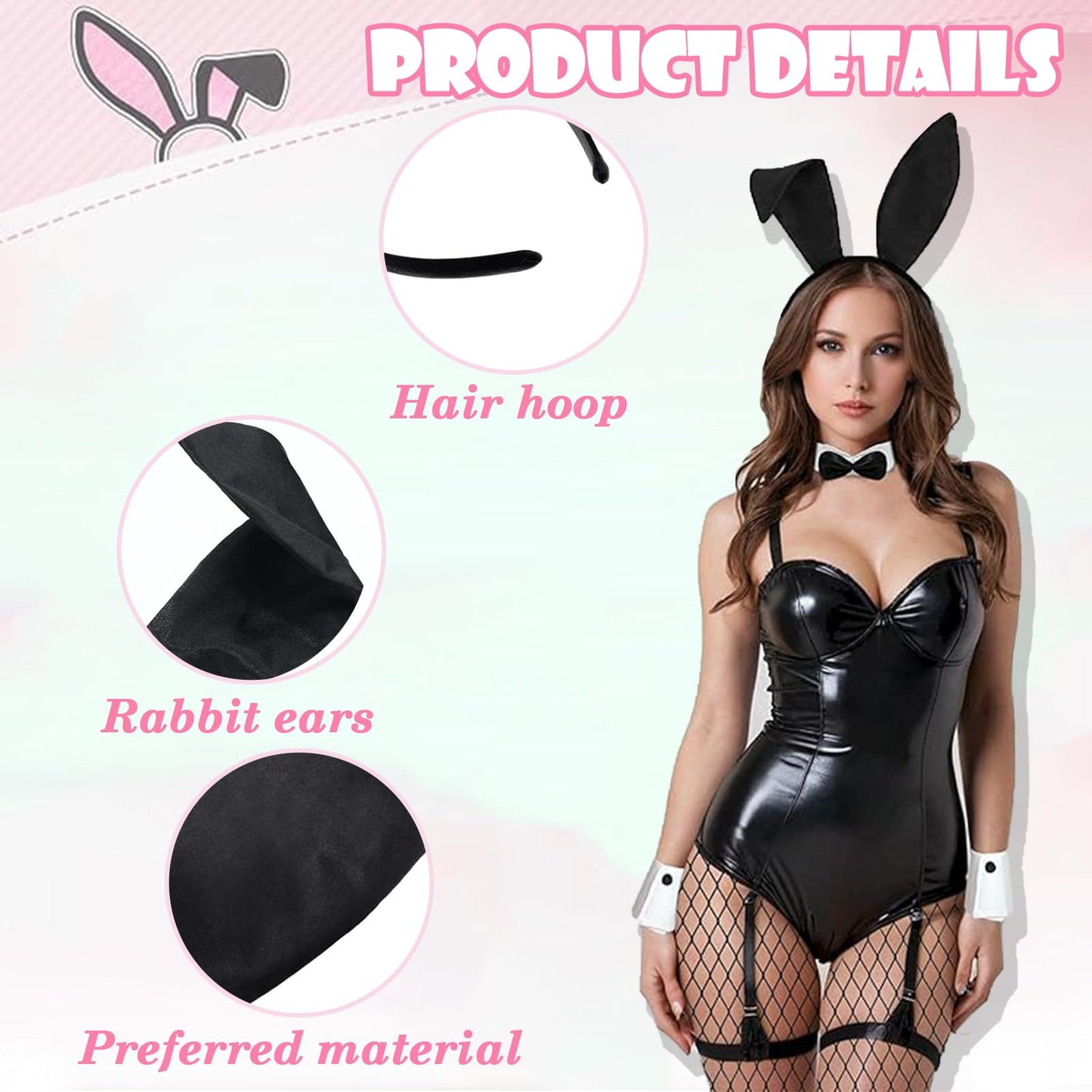 Bunny Costume 5-Piece Set with Bunny Ears - Collar & Bow Tie (image 3)