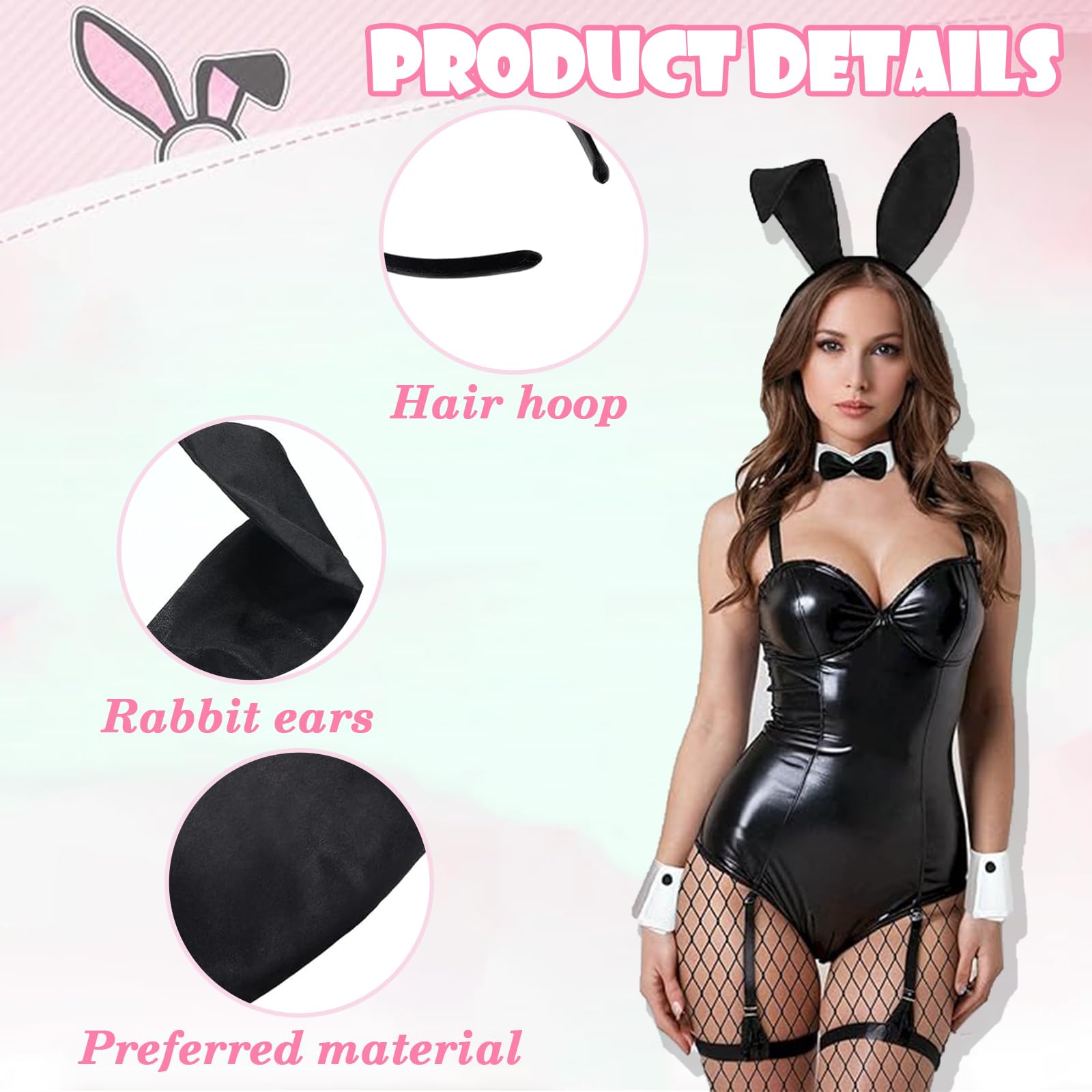 Bunny Costume 5-Piece Set with Bunny Ears - Collar & Bow Tie (image 3)