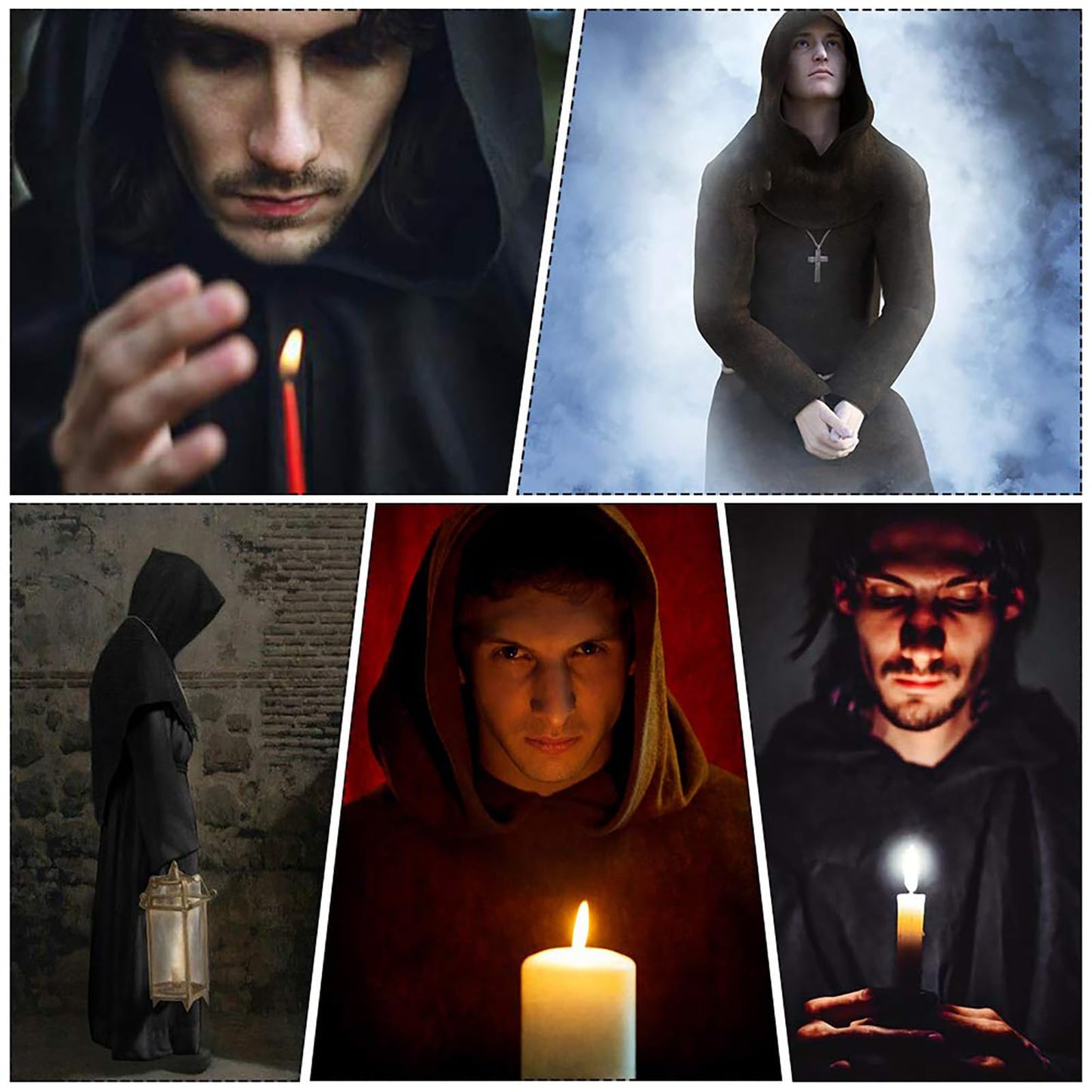 MEIRRAI Monk Robe Priest Robe Halloween Costume with Hood and Cross Ornament, Hood Women Men for Theme Party Fancy Dress (Black, XL)