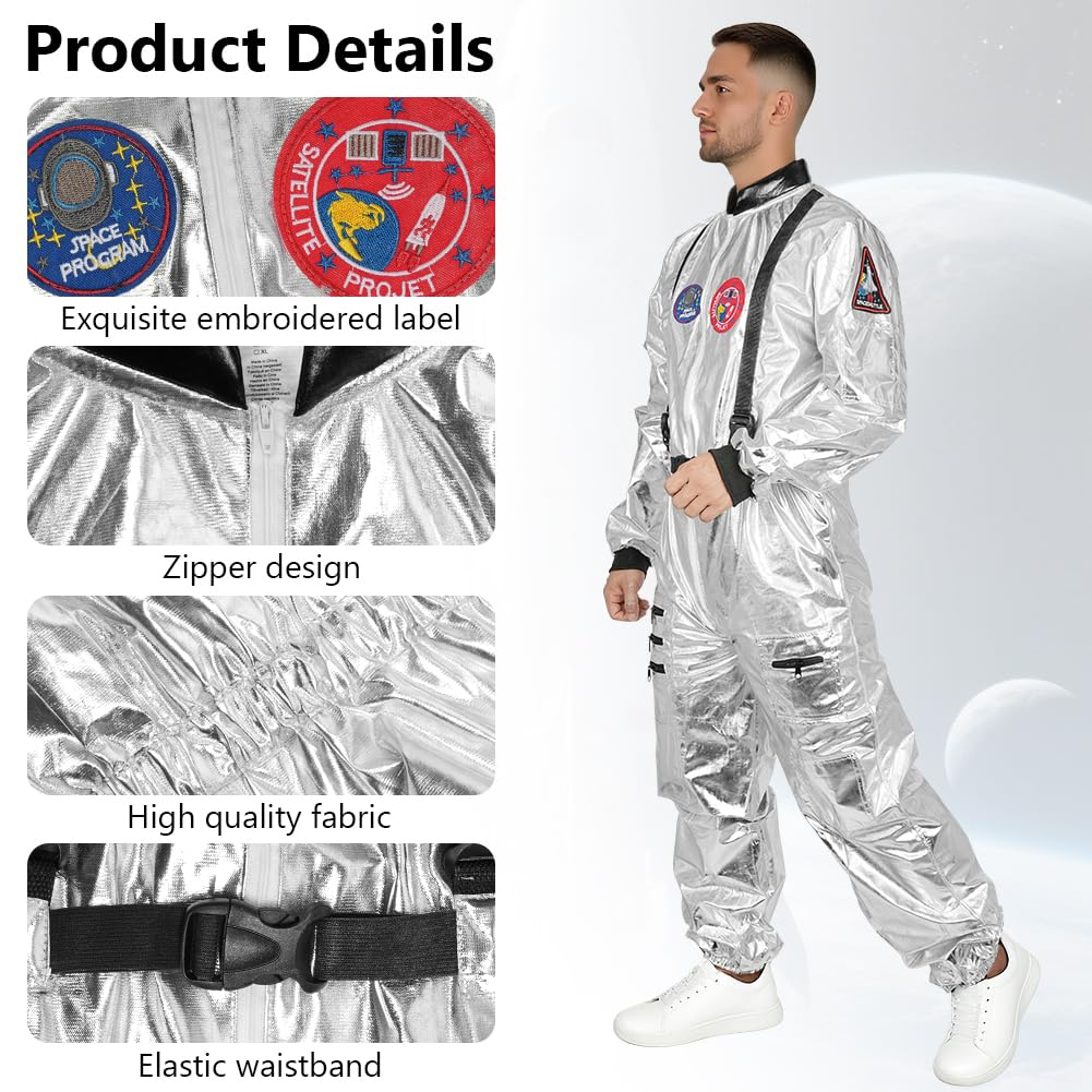 Astronaut Costume Adult Silver Astronaut Jumpsuit Costume Men Women