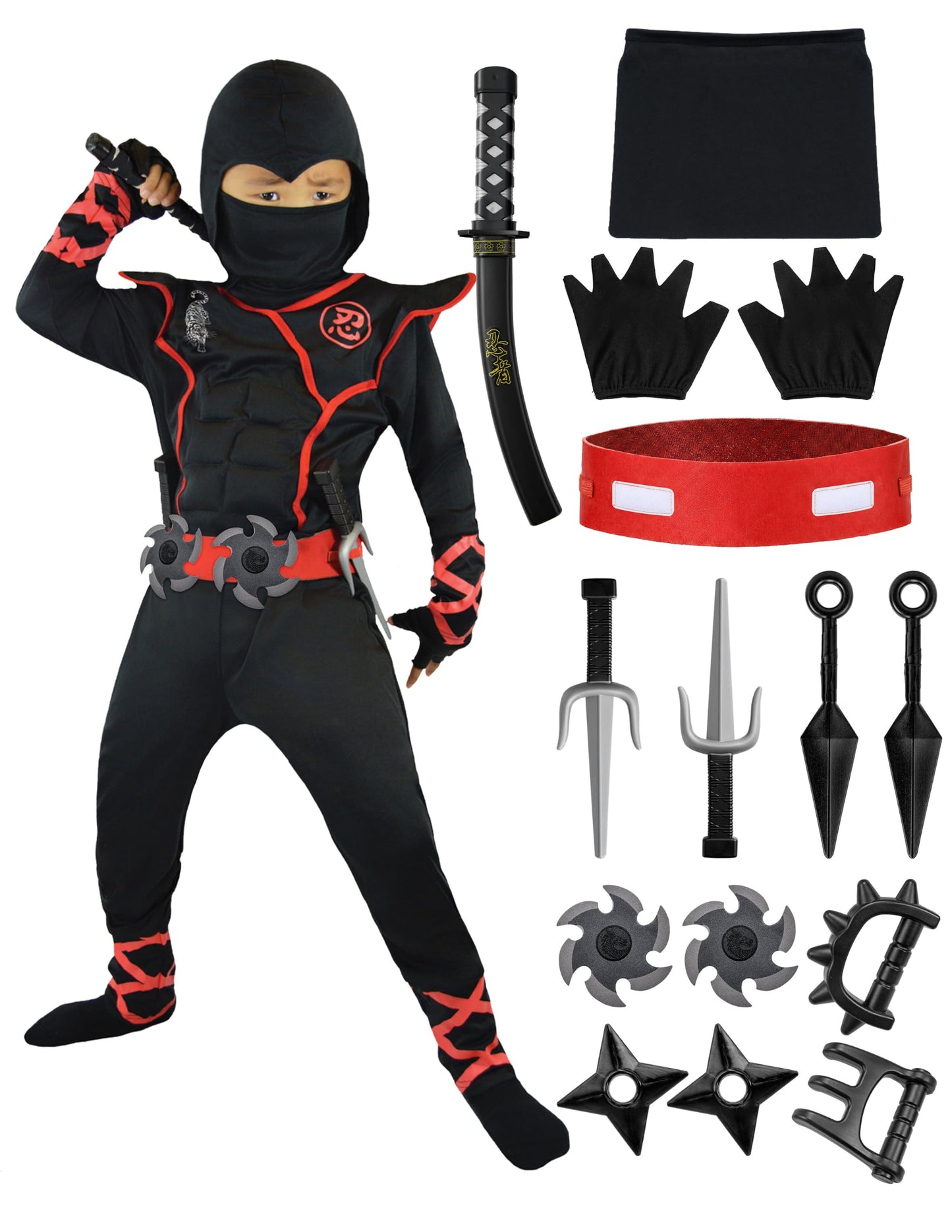 Spooktacular Creations Boys Ninja Deluxe Costume for Kids, Halloween Ninja Cosplay Costume for Boys and Girls