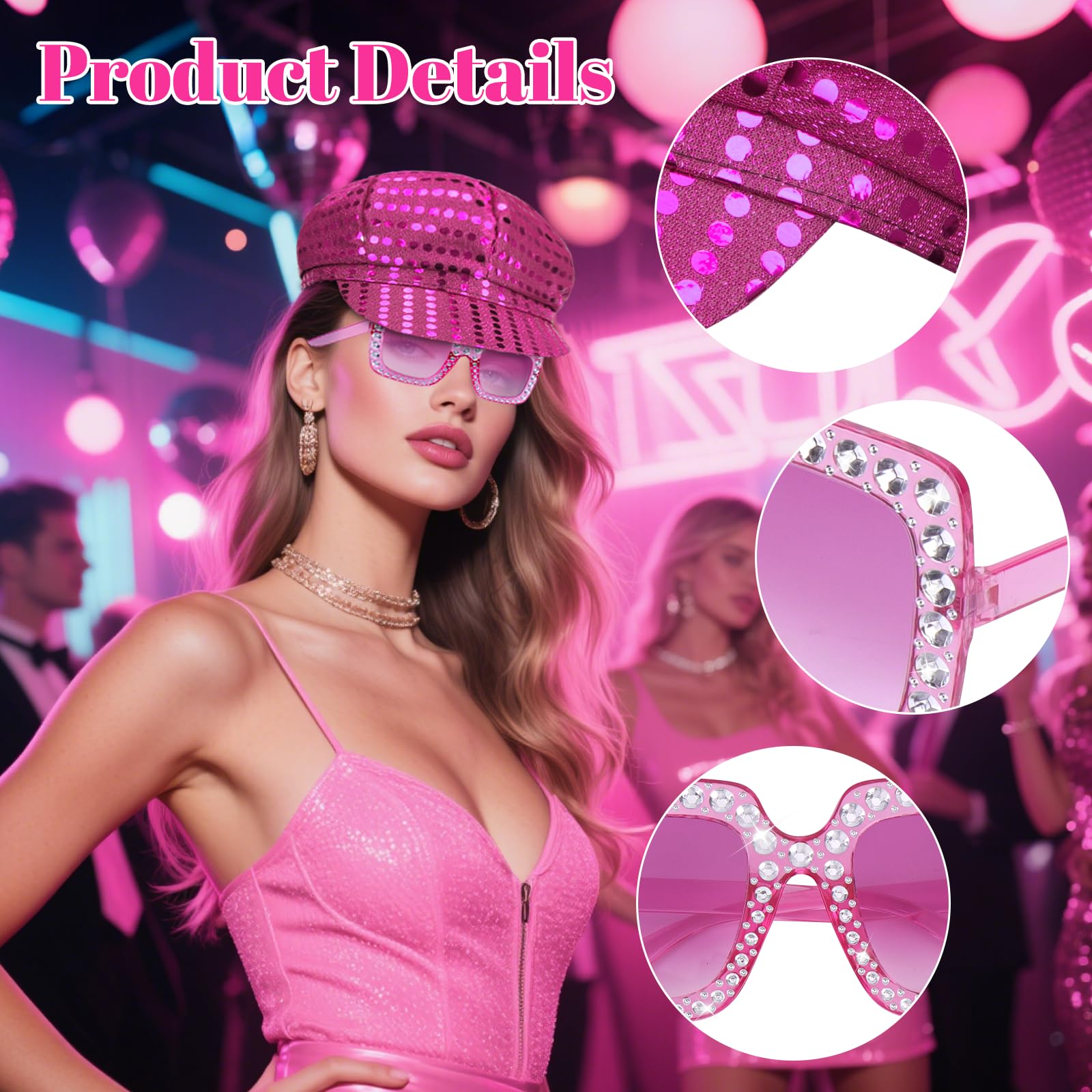 Pink Glitter Hat for ABBA Accessories Women with Sequins Hat Bling (image 3)
