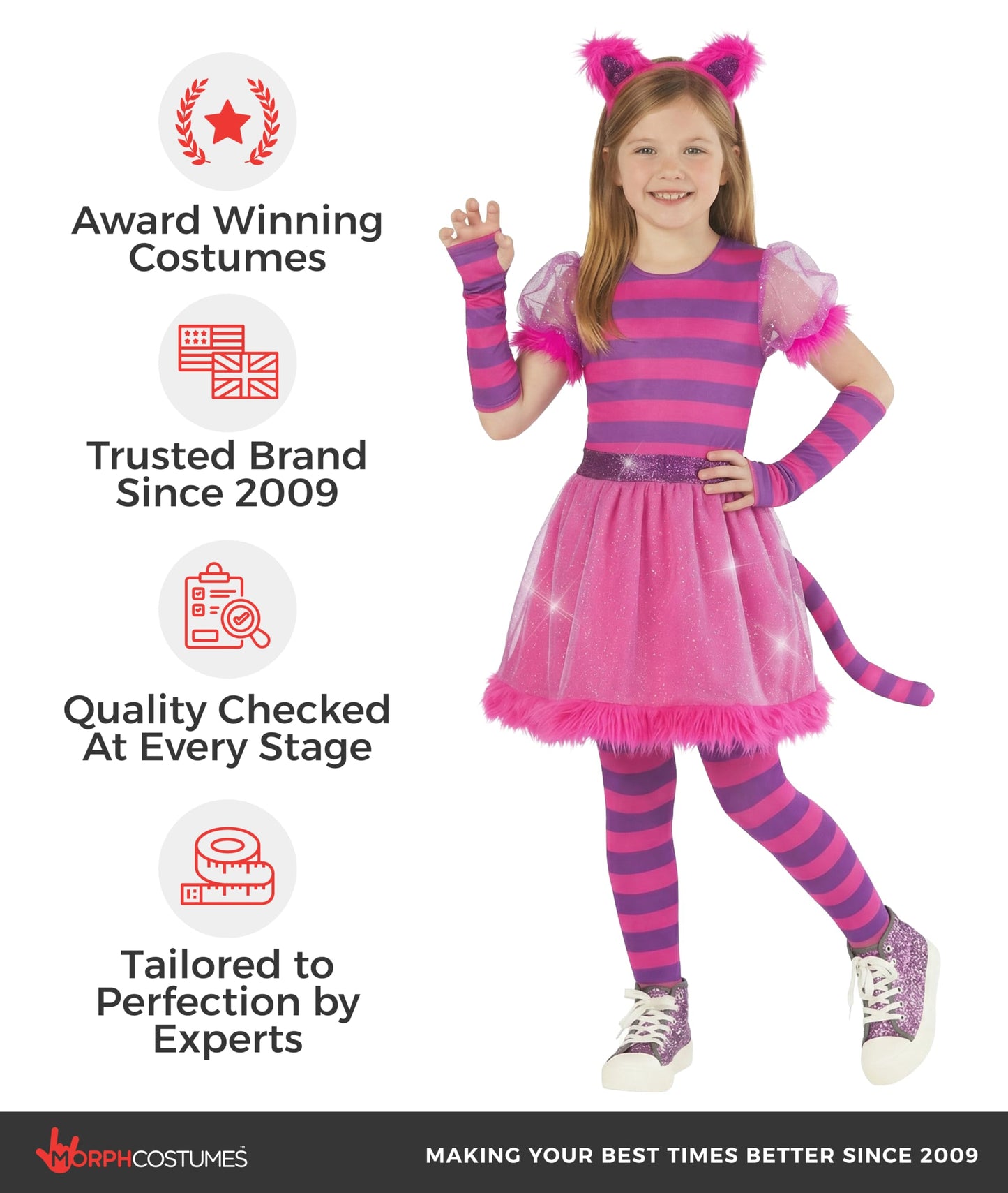 Morph Striped Cat Costume, Kids Cat Costume, Girls Cats Costumes, Striped Cats Costumes, World Book Day Costumes for Kids, 7-9 Years