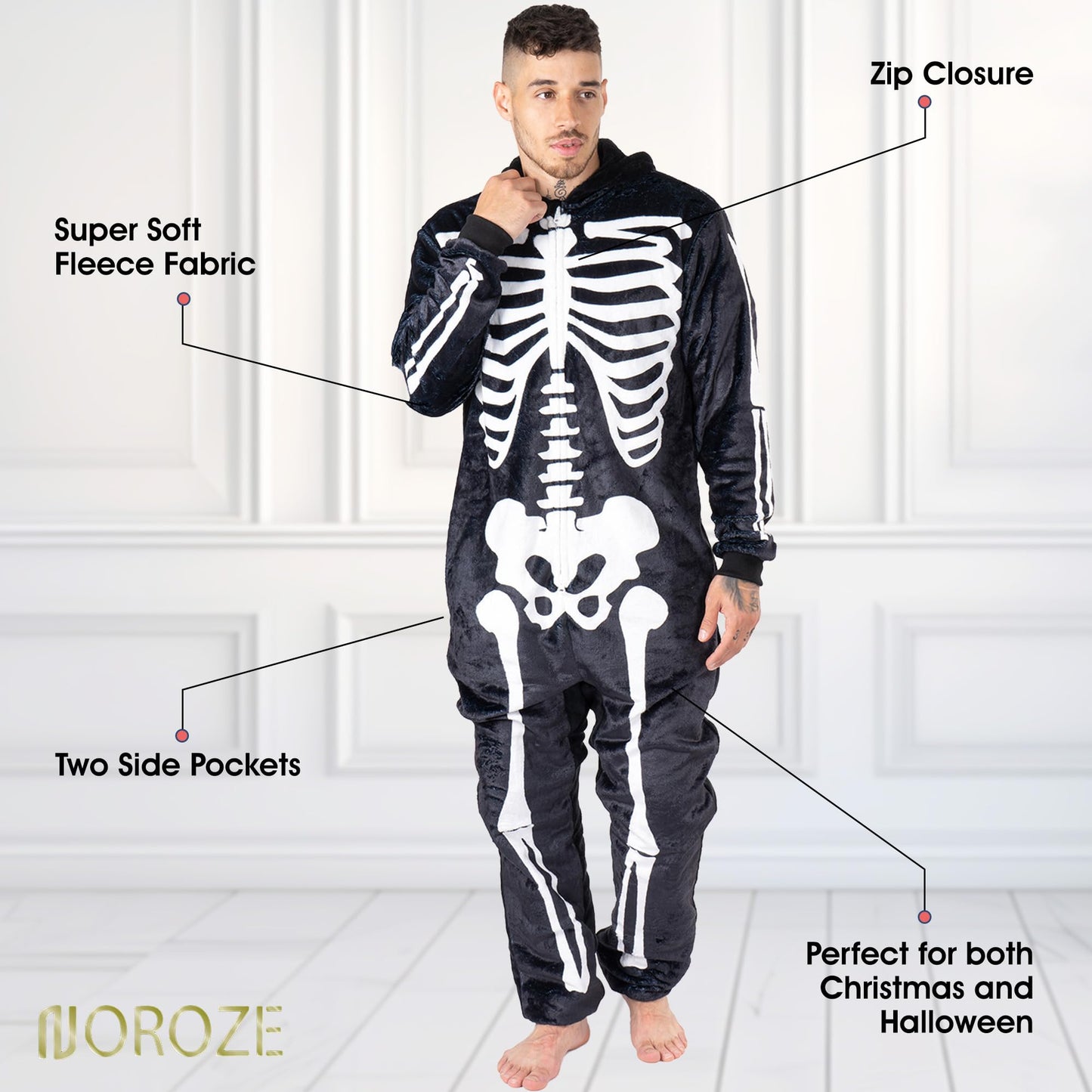 Onesie Halloween Costume - Unisex Skeleton and Shark Playsuit Adult
