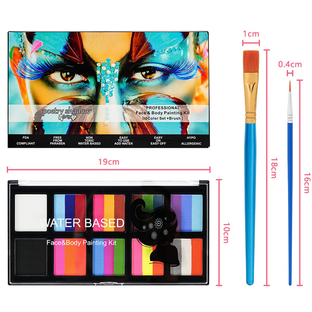 LOPHE Face Body Painting Kit, 26 Colors Rainbow Body Paint for Kids Adults, Safe & Non-Toxic Water Based Split Cake Face Paint Palette with 2 Brushes, Party Makeup Set for Halloween Christmas Cosplay