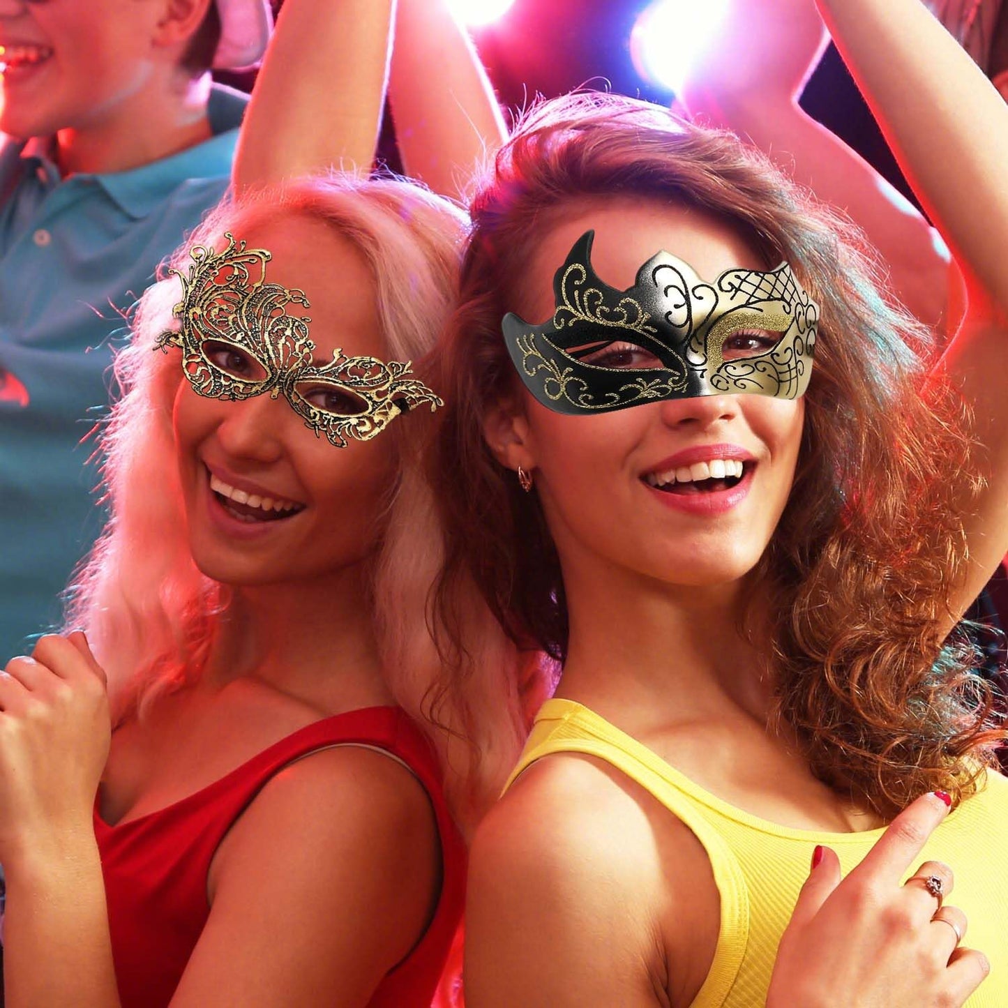 SHIFANQI Masquerade Mask for Men Women, Masquerade Ball Masks for Couples, Halloween Costumes Lace Eye Mask for Venetian Party, Prom, Carnival, Mardi Gras, Cosplay, Gold A