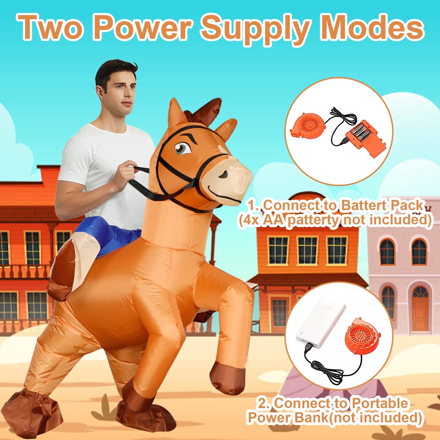 Poptrend Couple Inflatable Horse Costume for Adult, New Ride on Horse Blow Up Costume for Double Men Women Halloween Cosplay Party