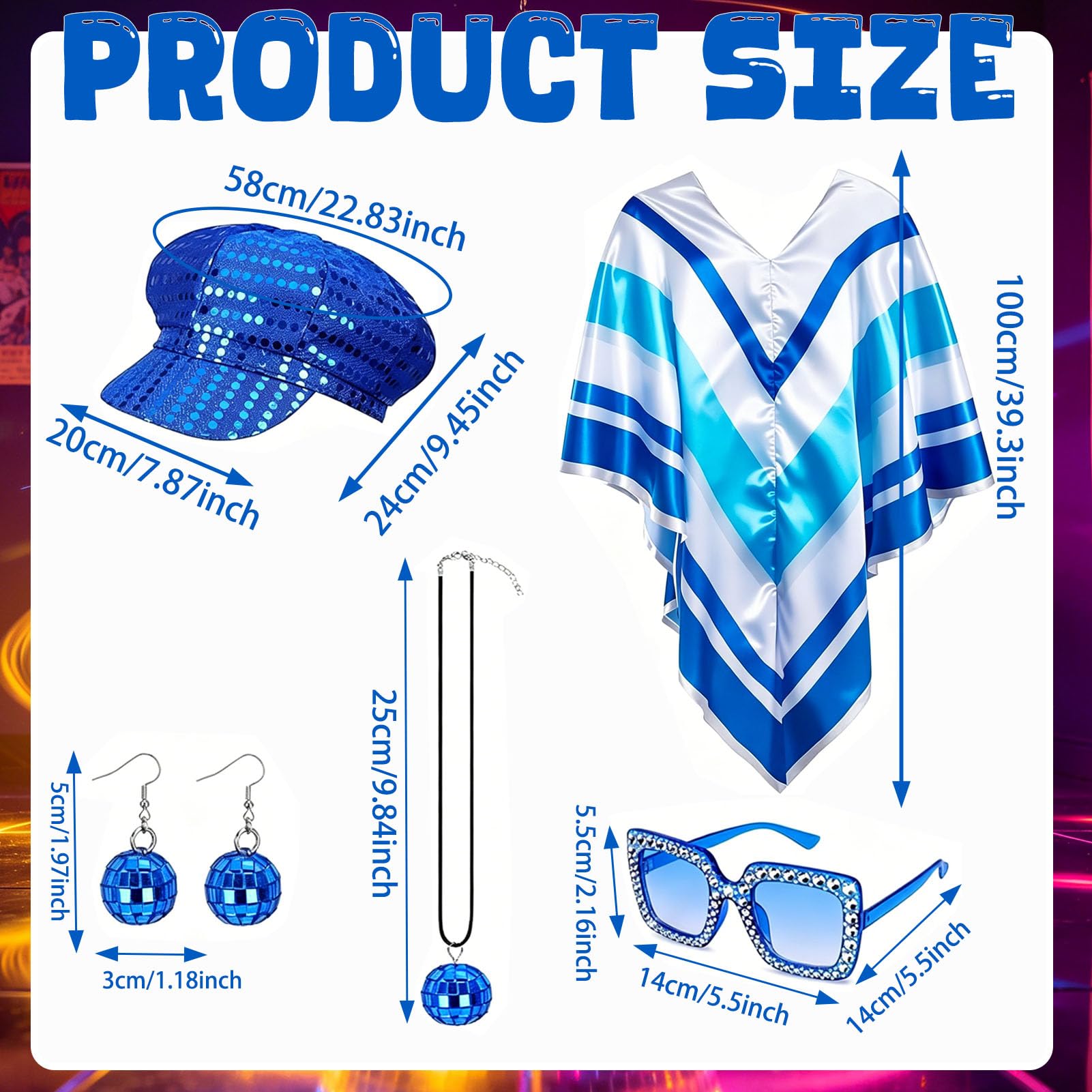 70s Fancy Dress Set for Women Disco Costume Accessories (image 3)