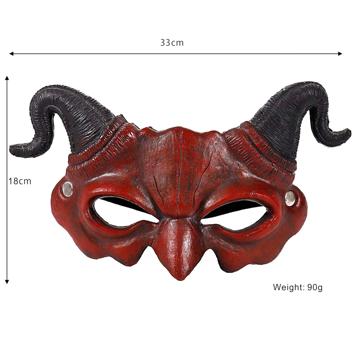 Faxianther Scary Red Devil Mask with Ram Horns, Men Women Horror Demon Evil Cosplay Halloween Mardi Gras Animal Goat Buffalo Costume Half Face Mask Party Spook House Decoration Prop Supplies